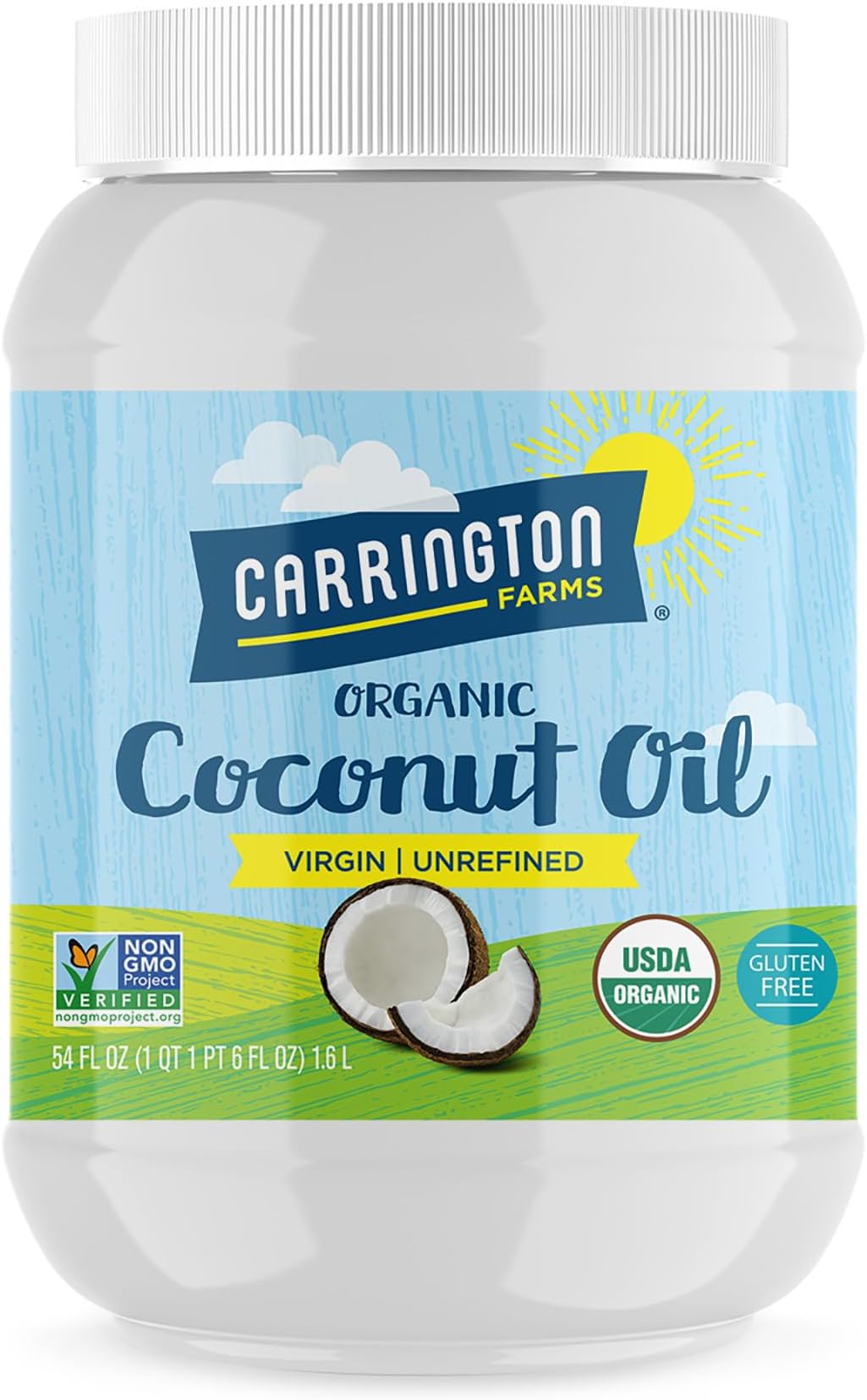 Carrington Farms Organic Virgin Cold Pressed Coconut Oil for Cooking, Unrefined & Nutrient Dense, MCT Oil for Hair & Skin, Non-GMO, Vegan & Gluten-Free, Perfect for Baking & Sautéing, 54 Fl Oz