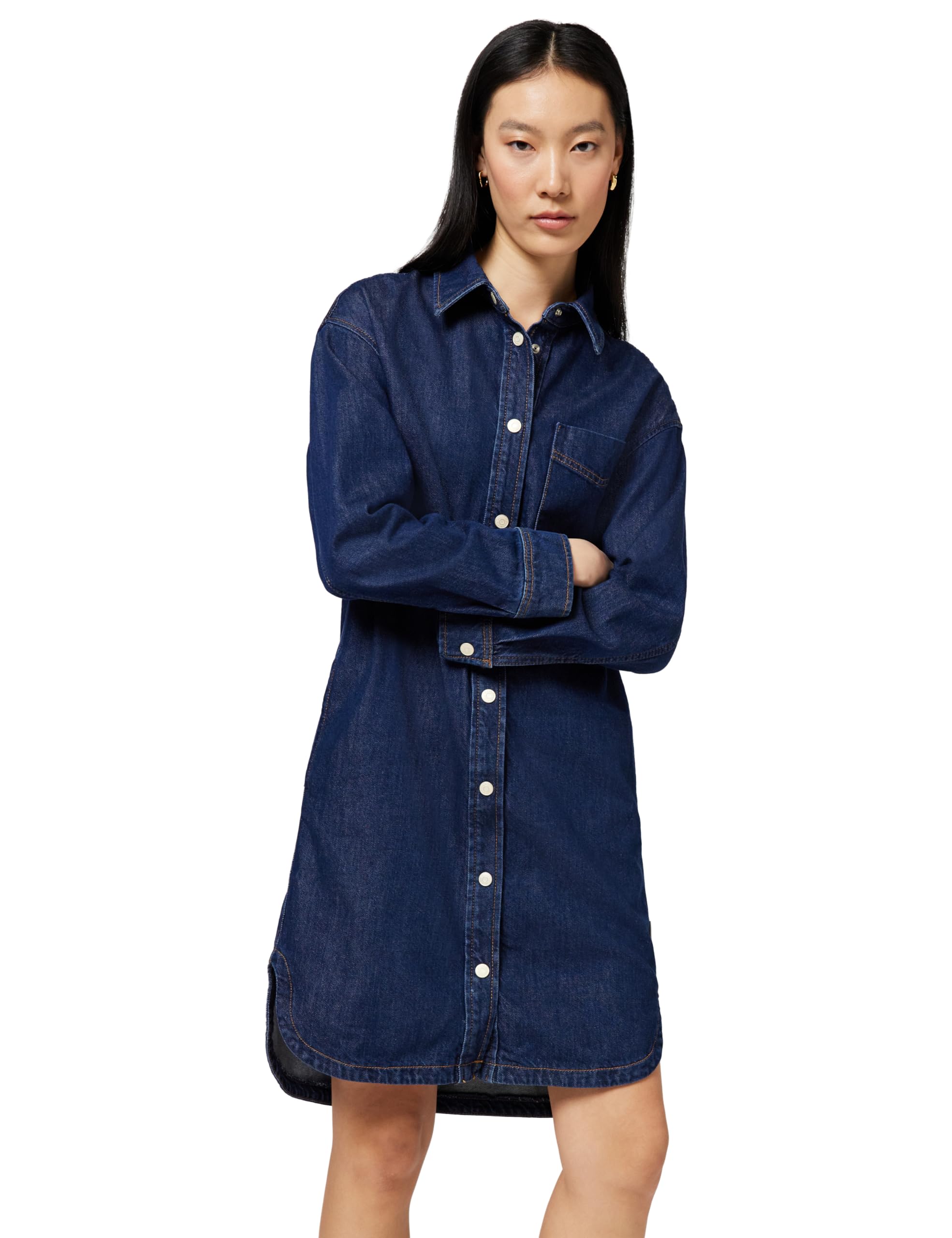 Marc O'Polo Denim Damen Cordkleid aus Bio-Baumwolle Oversize Fit, Blau (Dark Blue Multi 21), XS