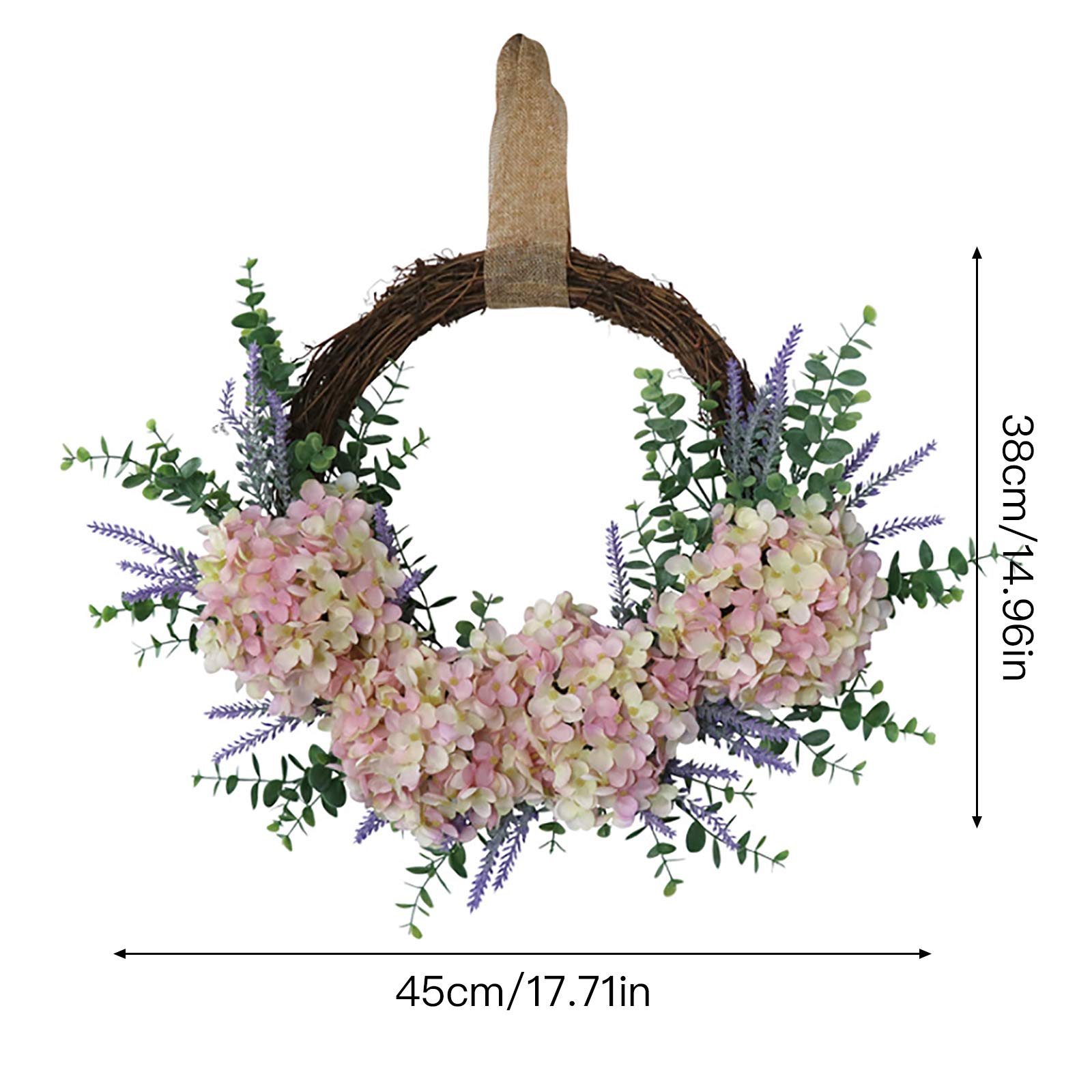 Corona di ortensia primaverile in seta rosa, 45 cm, per decorazione della casa e dell'esterno, per occasioni quotidiane