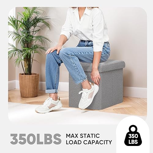 Miniatura 182 de PINPLUS Otomanas otomanas de almacenamiento con forma cuadrada con reposapiés de almacenamiento para sala de estar, asiento otomano Boucle para