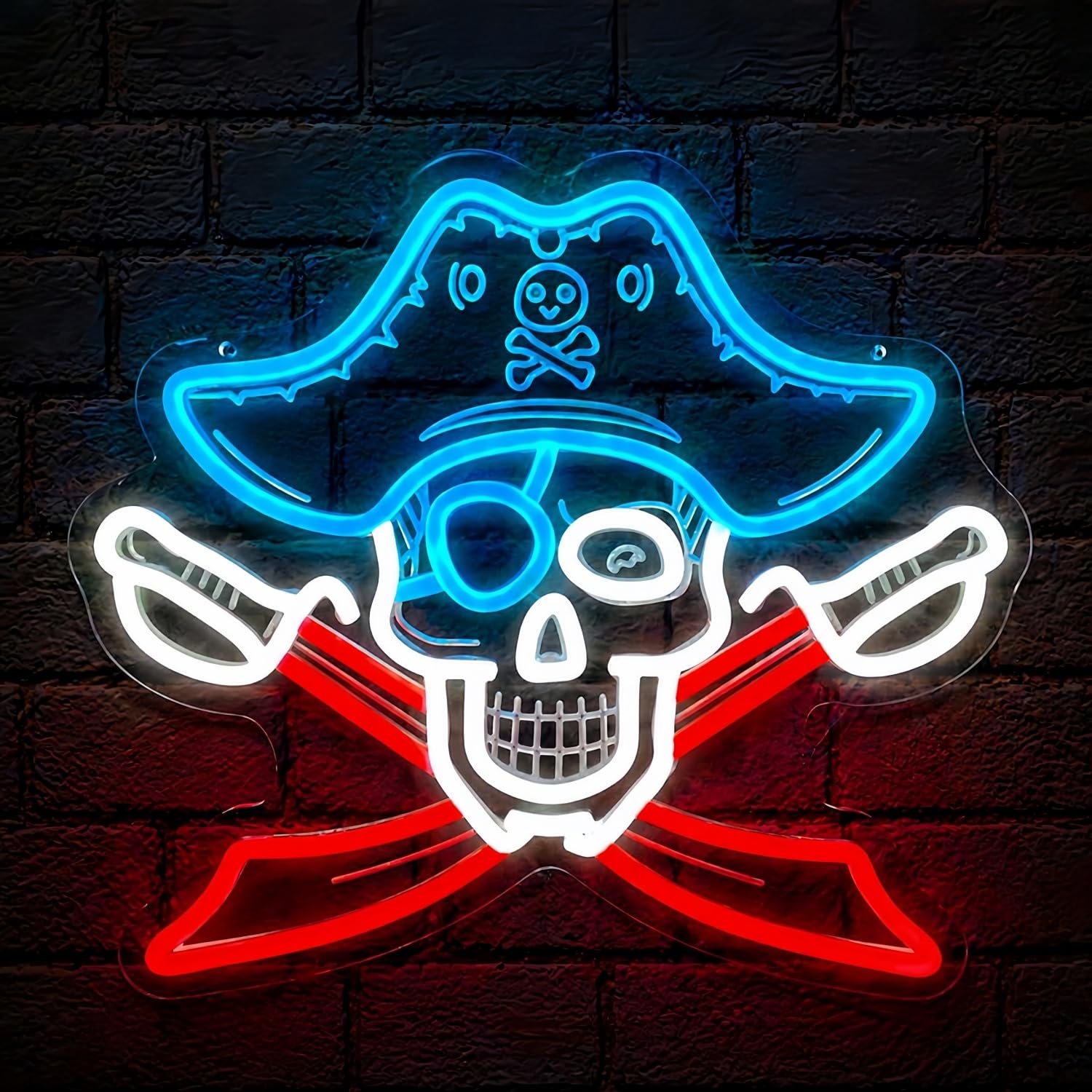 Pirate Skull Neon Sign, USB Powered LED Light for Room Decor | Skull Wall Decor for Bedroom, Game Room, Halloween Party, Bar, Pirate Theme and Gift