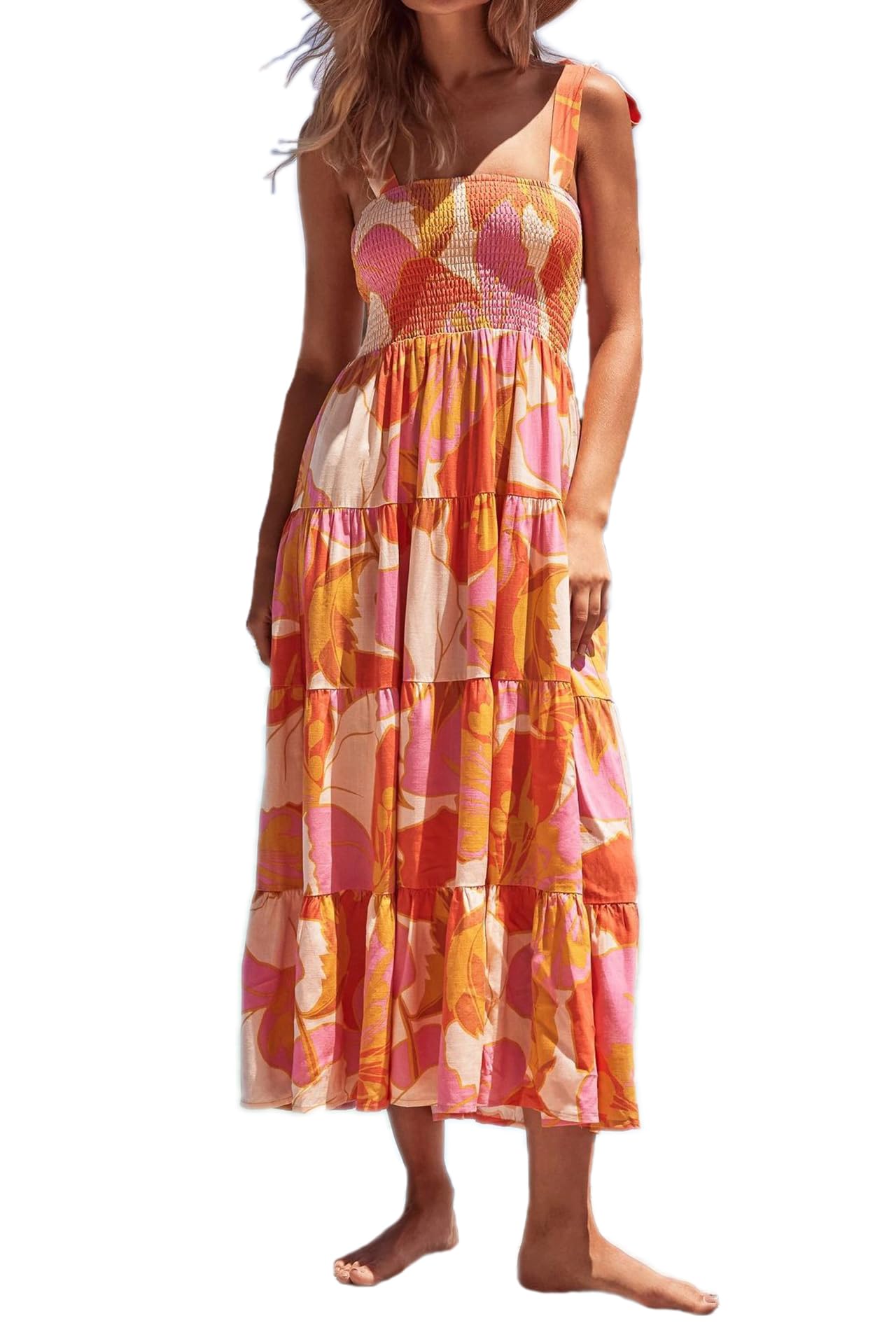 EIRUKON Vestido Mujer Verano Midi sin Mangas Elegante Boho Playa Impreso Cuello Cuadrado Casual Maxi Vestidos Largos