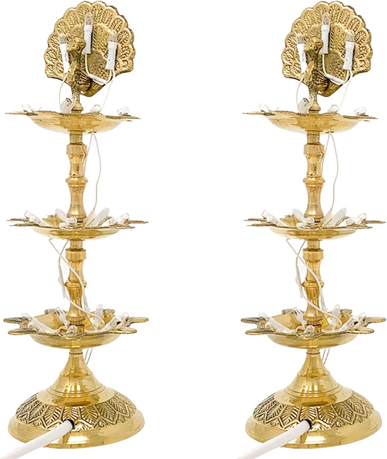 Electric Deepak - Peacock Set of 2 Lighted Diya/Puja Lamps (3 Layer - Peacock)