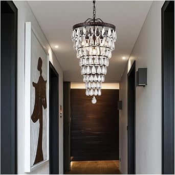 Farmhouse Style Bronze Bathroom Chandelier, Crystal LED Ceiling Light Luxury Chandelier Water Drops Decorative Living Room Dining Room Light Fixtures,Modern Lighting 1Cold White