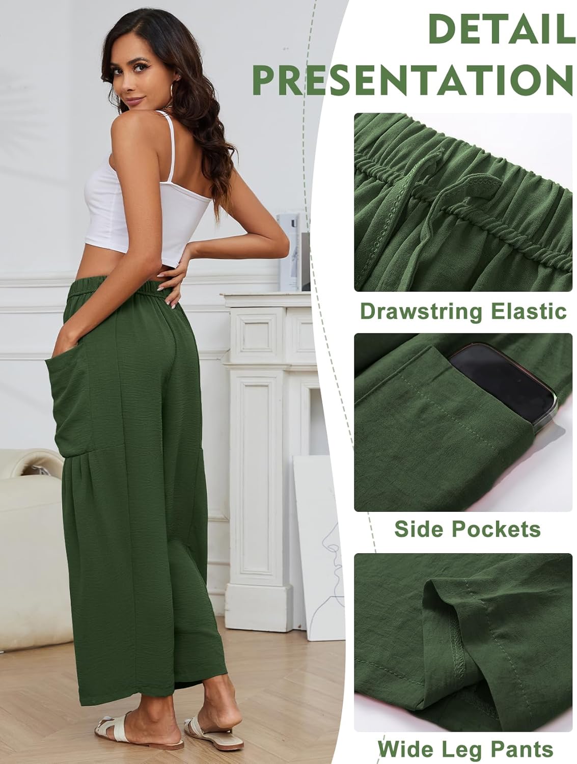 Kissonic Womens Wide Leg Pants Casual Loose Drawstring Flowy Summer Beach Palazzo Harem Pants with Pockets - Image 4