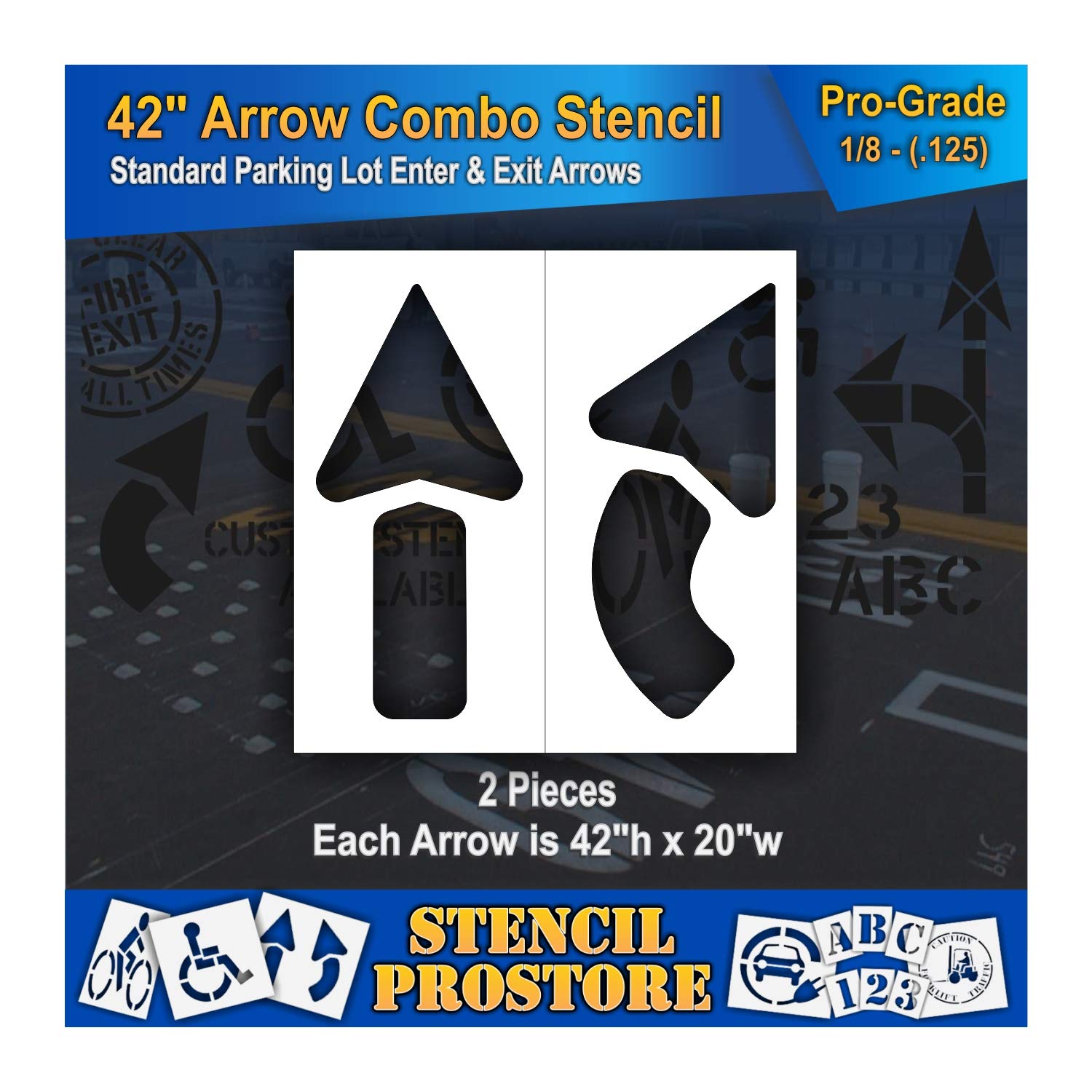 Pavement Stencils - 42 inch - Straight & Turn Combo Arrow KIT - (2 Piece) - 42" x 20" x 1/16" (63 mil) - Light-Duty