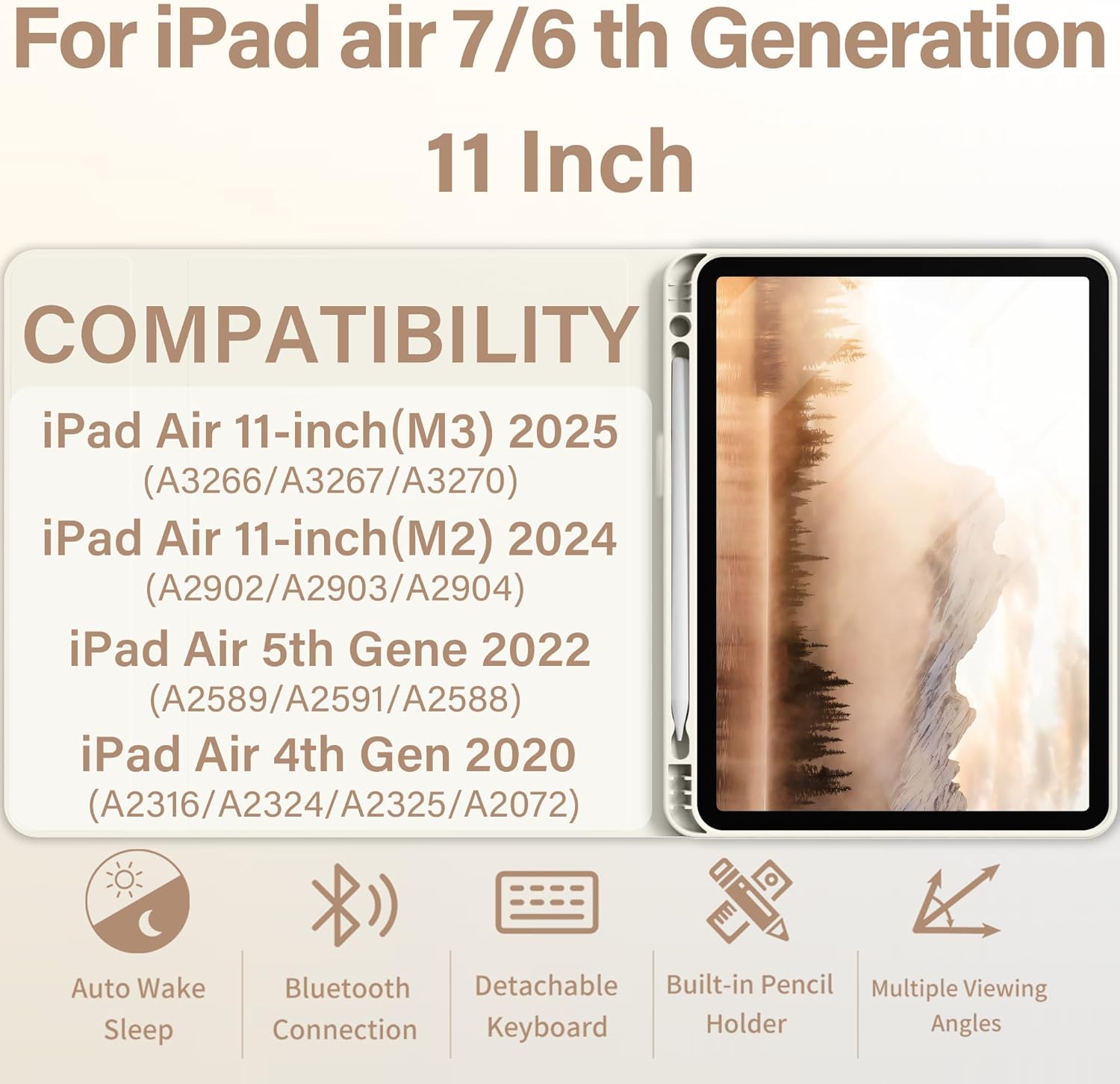 Case with Keyboard Available in Multiple Styles and Colors Case for iPad Air 7th/6th 11" M3/M2 & 10.9 "Air 5th 4th Gen with Keyboard,Cover with Pencil Holder, Auto Sleep/Wake,Cream White - Image 2