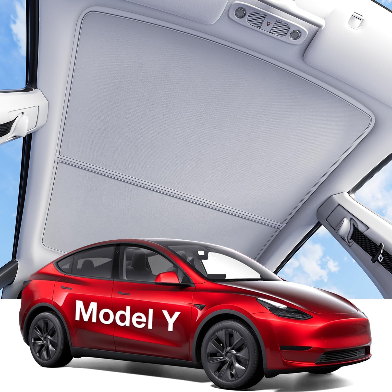 WigooTesla Model Y Sunshade Sunroof [Blocks 99% UV][Seamlessly Integrates] Foldable Sunshade, Insulation and Sun Protection, Tesla Model Y Accessories 2023, for Tesla Model Y 2020~2024 - Gray