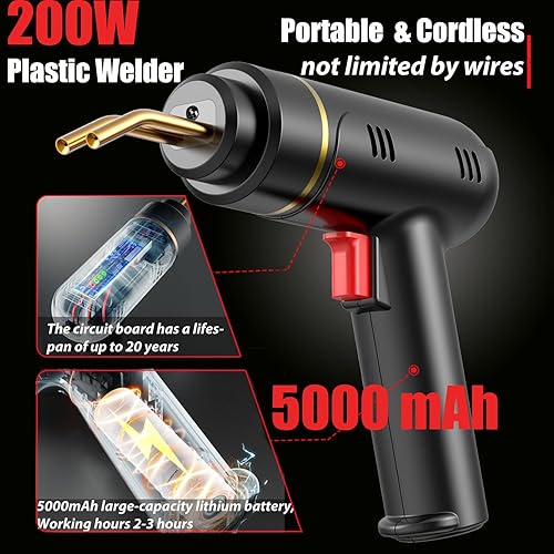 Miniatura 2 de Soldador de plástico inalámbrico de 200W, kit de soldadura de plástico con 1200 grapas calientes, pistola de soldadura de plástico recargable por