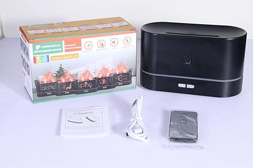 Miniatura 7 de Difusor de aceite esencial con efecto de llama, negro, luz LED de estado de ánimo, control de 2 botones