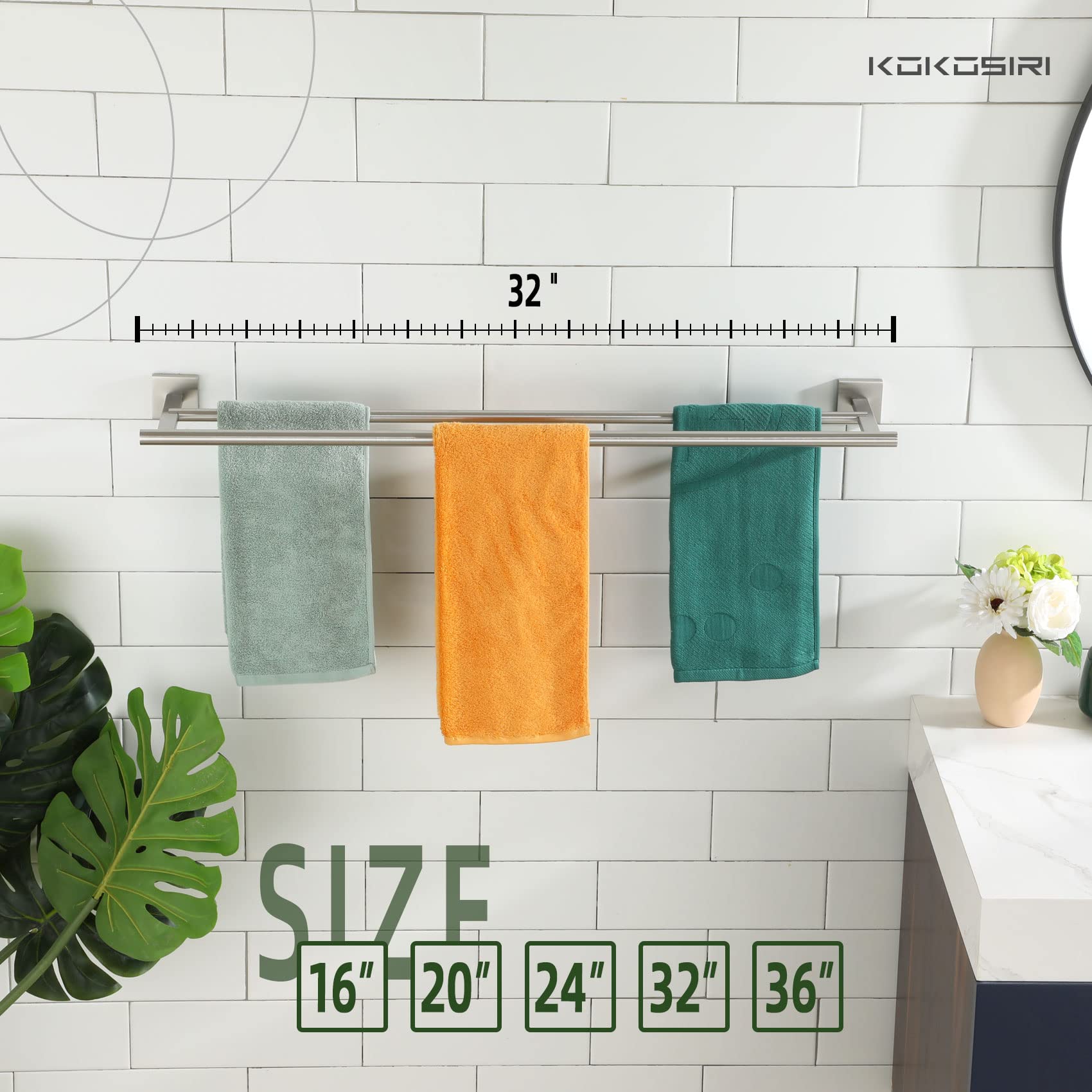 KOKOSIRI Towel Holder Bathroom Accessory Towel Bars with Two Rails Necklace Holder 32 Inch Brushed Nickel Stainless Steel B5005BR-L32