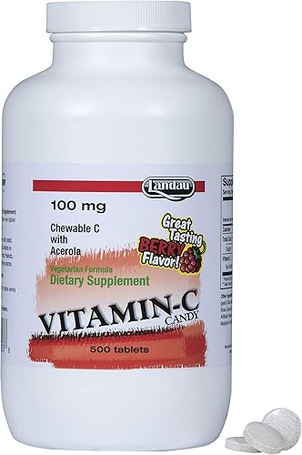 Miniatura 1 de Landau Caramelo masticable de vitamina C de 100 mg para niños y adultos - Suplemento de vitamina C fácil de tomar con acerola - Kosher y fabricado