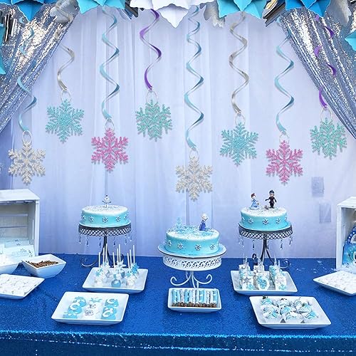 Miniatura 2 de 20 decoraciones de remolinos colgantes de copo de nieve de invierno, serpentinas colgantes de invierno, guirnalda de copos de nieve congelados