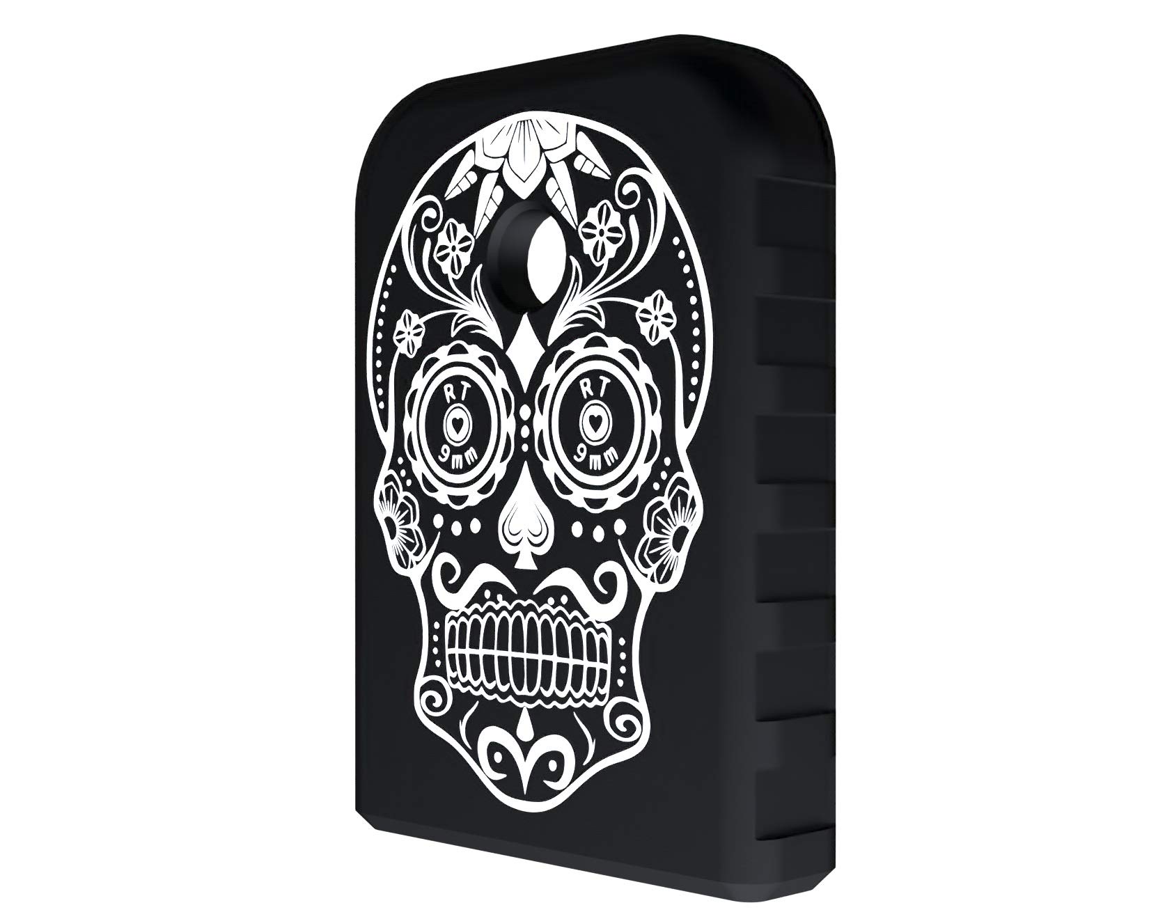 Rowe Tactical Magazine Base Plate for Glock Gen 1-5 - Black (Straight Serrations) Rowe Sugar Skull Graphic - Fits 9mm .40 Cal .357 Sig 45 Gap