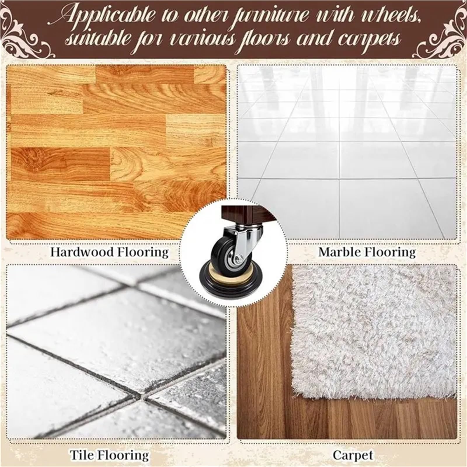4 Uds. Tazas con ruedas de goma Metal for pisos madera, almohadillas for patas muebles parte inferior fieltro antideslizantes resistentes