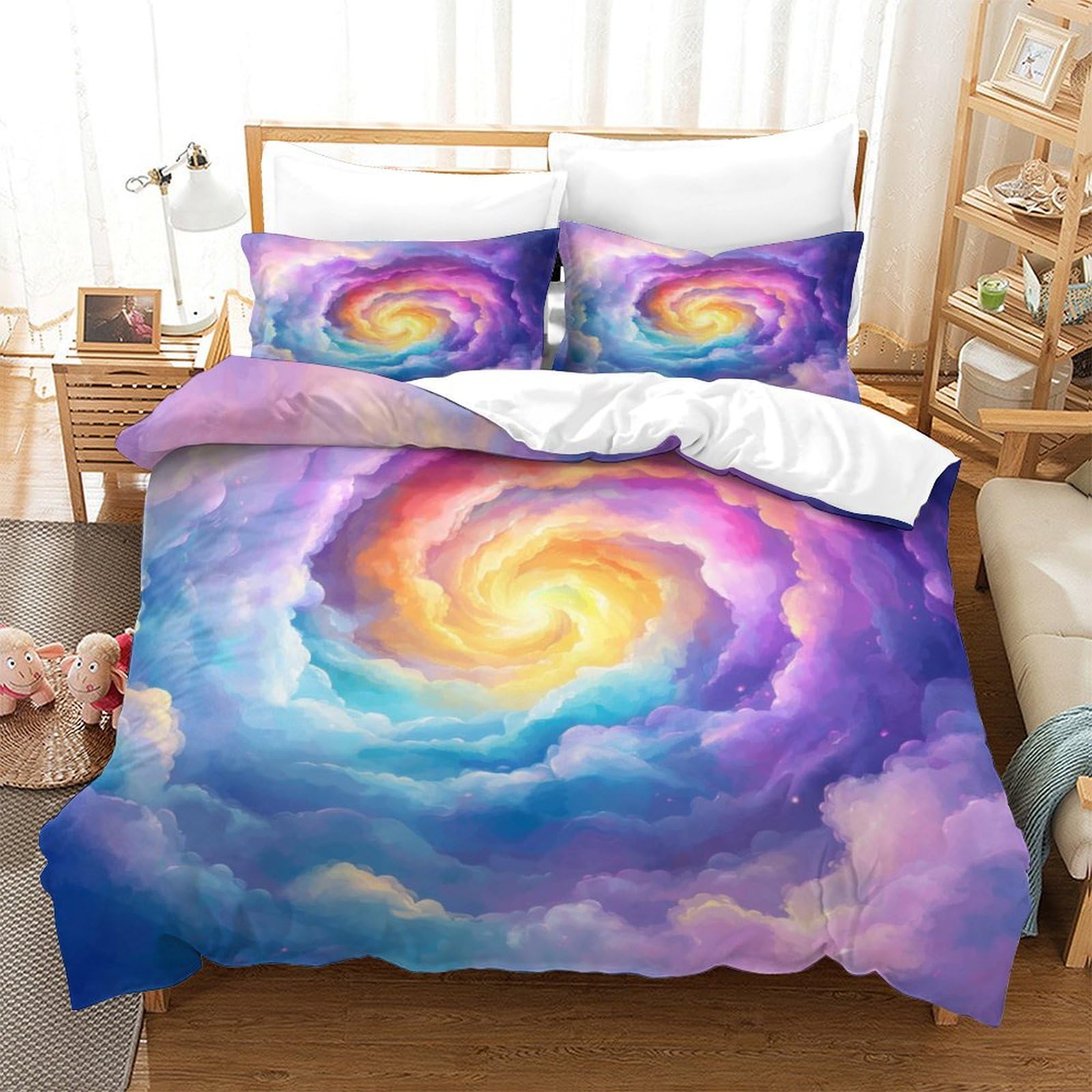 P1S9U7W5Y 3D Printed Fantasy Nebula Duvet Cover Set 3pcs Microfiber Swirl Bedding Set King（220x240cm）