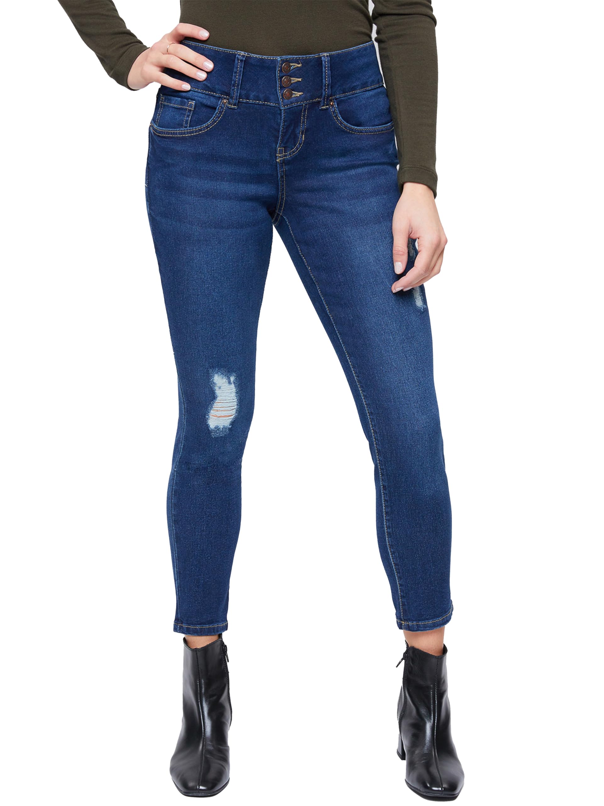 Royalty For Me Womens Women's Petite 3 Button High Rise Skinny Jean