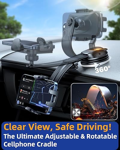 Miniatura 4 de YRU Soporte de teléfono para automóvil brazo de aluminio ajustable y flexible para 2026 Soporte de teléfono celular para salpicadero del automóvil,