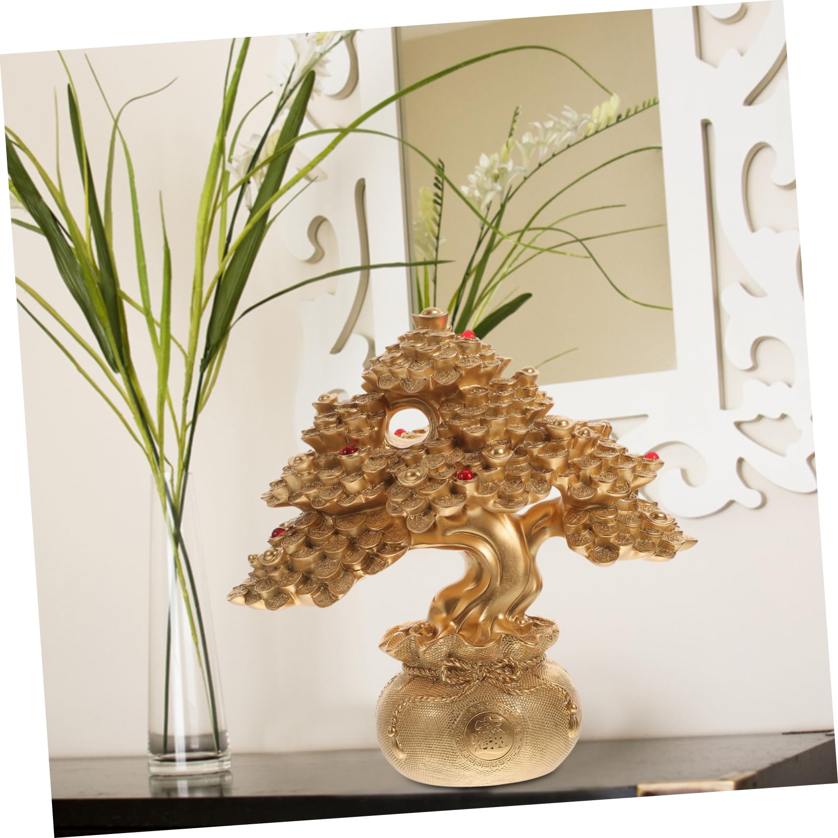 ZXQUEGF Kryształowe drzewko pieniędzy Dekoracja na biurko Dekoracja wnętrz Dekoracje na stół Dekoracja na stół Drzewo Bonsai Chińskie dekoracje Drzewo Bonsai Rzeźba drzewa Chińska ozdoba Wystrój blatu
