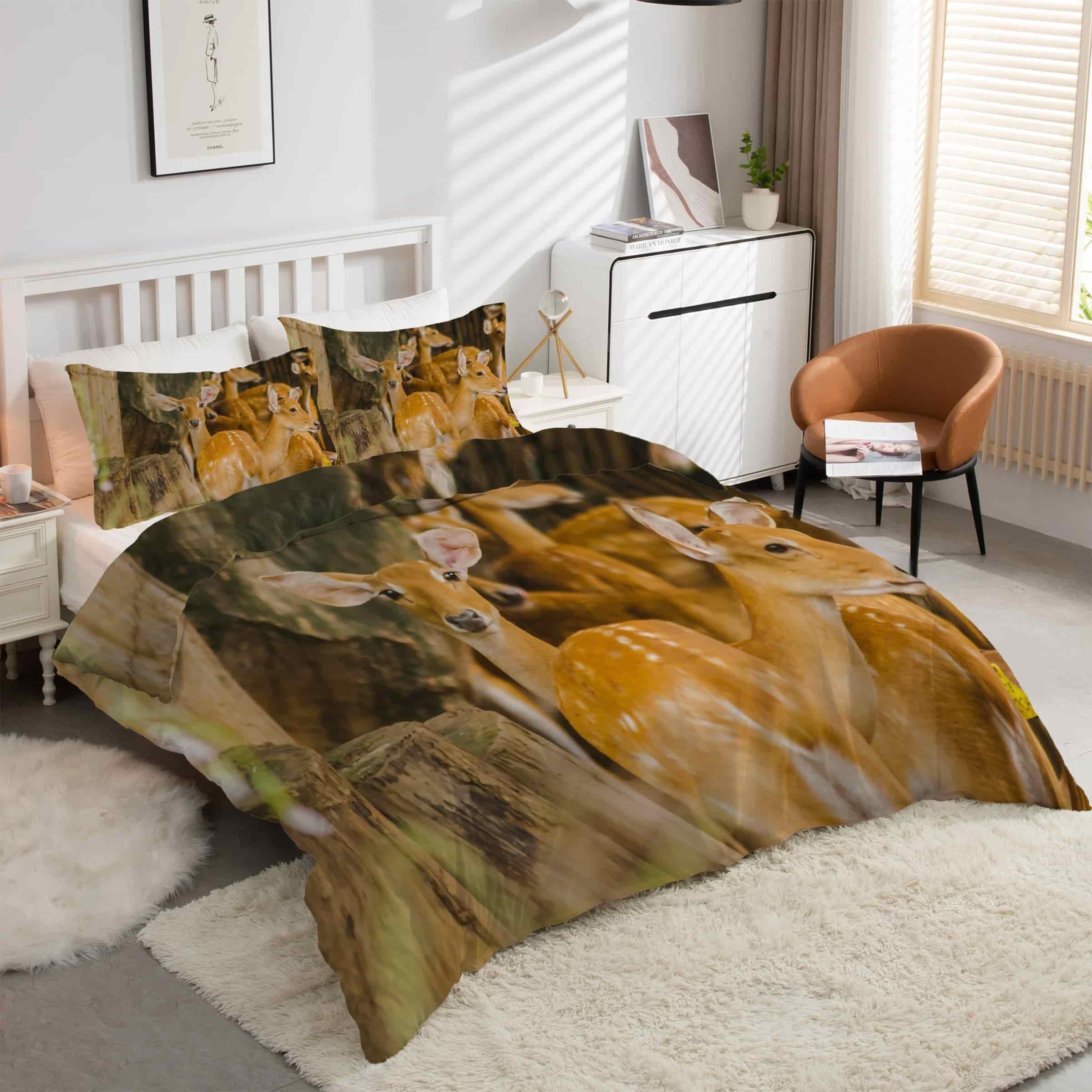 Ensemble de literie 90x190 cerf imprimé animal housse couette microfibre kK2582