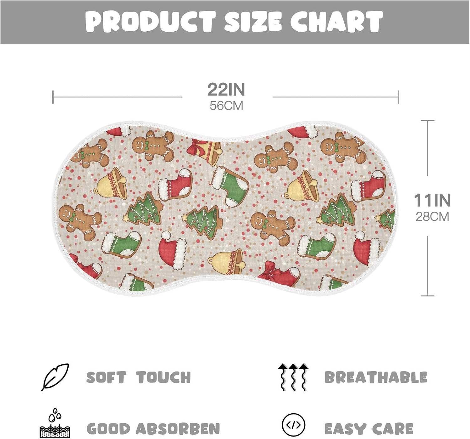 2 Pack Muslin Burp Cloths Christmas Gingerbread Santa Cotton Baby Burp Cloths Ultra Soft Burping Cloth Absorbent Spit Up Rags for Baby Boys Girls, Large 22" x 11"