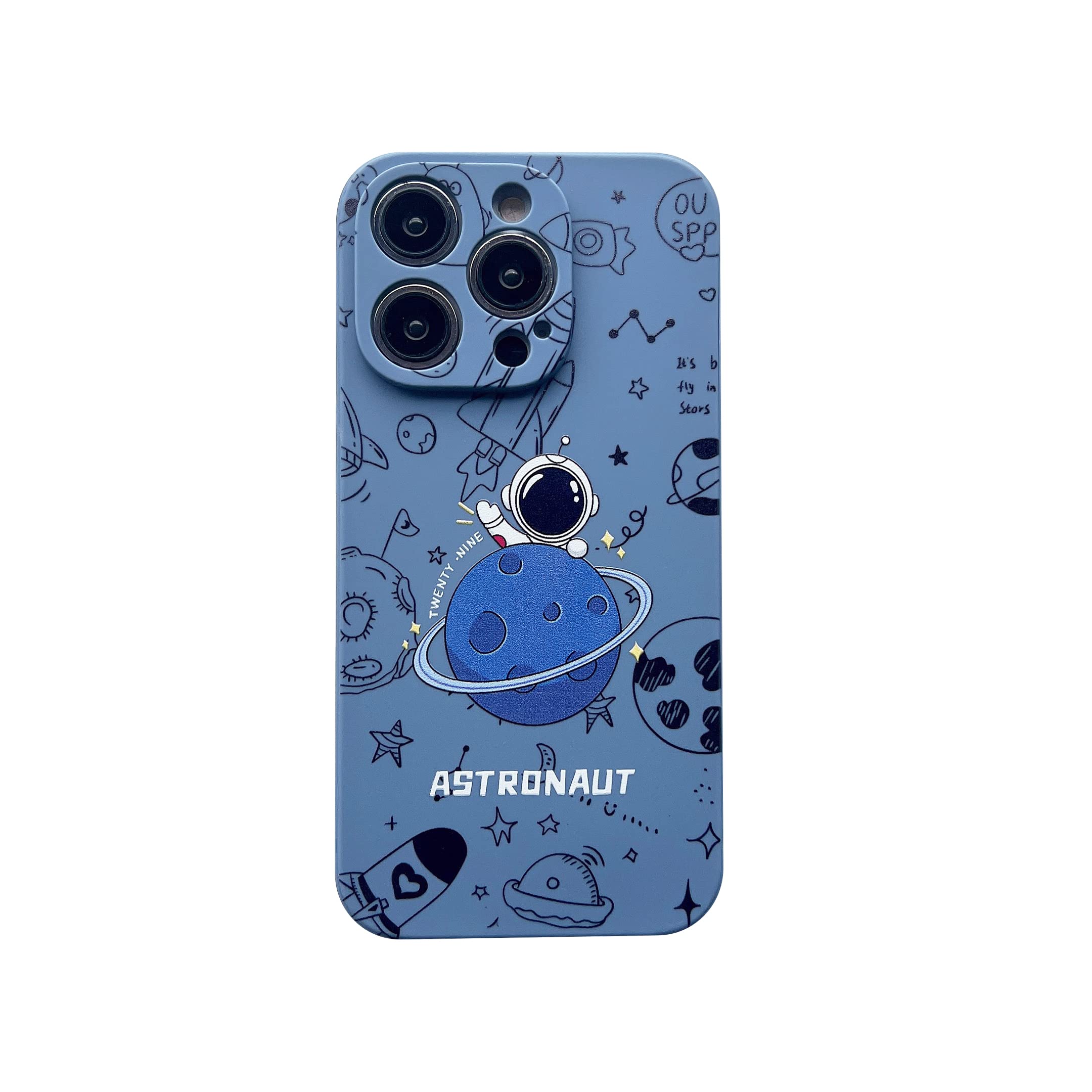 for iPhone 15 Pro Clear Cute Case, Cool Cartoon Astronaut Space Planet Moon Design Stylish TPU Bumper Shockproof Anti-Slip Protector Fashion Case (Blue Planet, iPhone 15 Pro)