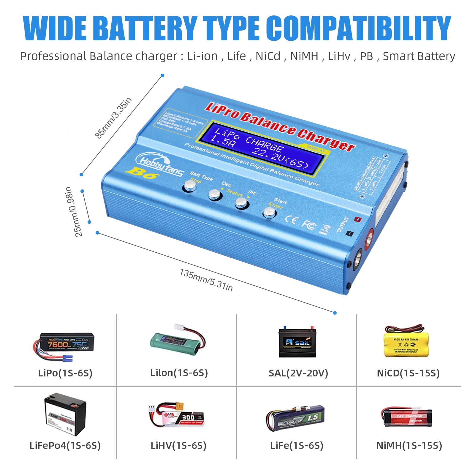B6 Balance Ladegerät 80W 6A LCD für LiPo Li-Ion Life Akku (1-6S) NiMH NiCd (1-15S), RC Hobby Akku LED AC Power Adapter