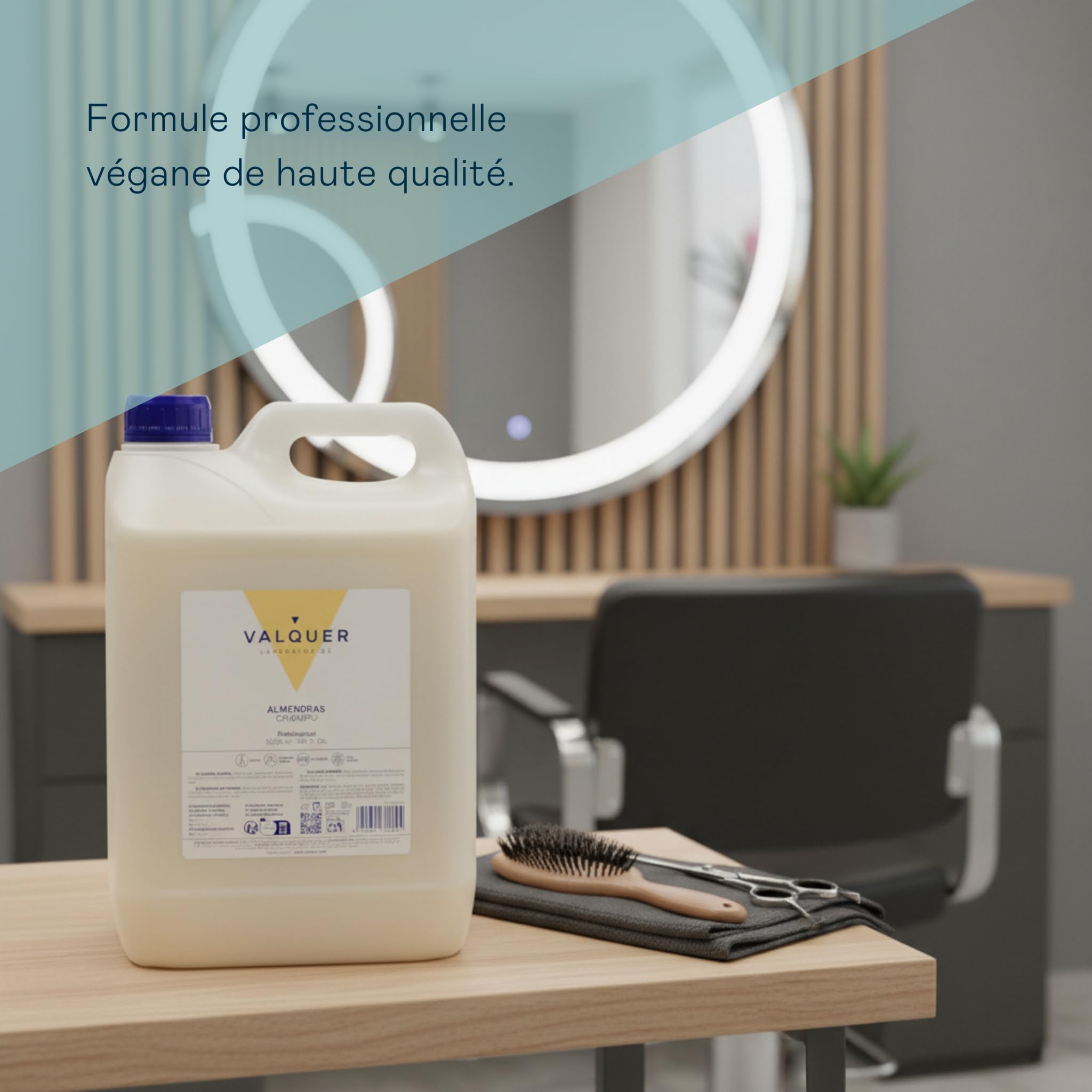VALQUER Shampoing Professionnel Amande Douce 5L - Shampoing Usage Fréquent Vegan Sans Silicones, Tous Types de Cheveux, Grand Format pour Salon de Coiffure et Usage Intensif
