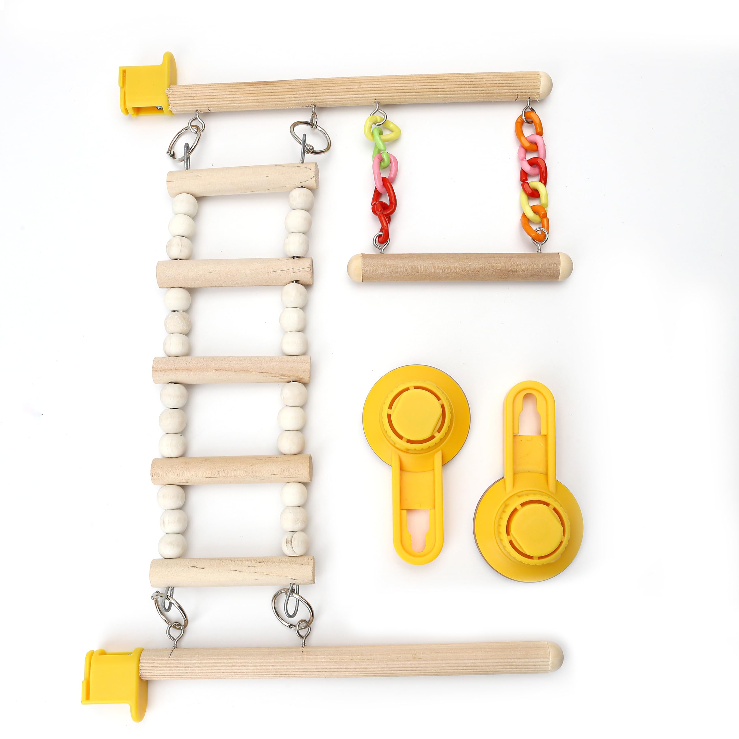 Wood Window Bird Perch Toy with Suction Cup, Climbing Ramp Ladder Platform, Enrichment Accessories Stuff for Parrot, Parakeet, Budgie, Cockatiel, Finches to Playstand Bath Car, Love Travel Inside Cage - image 3