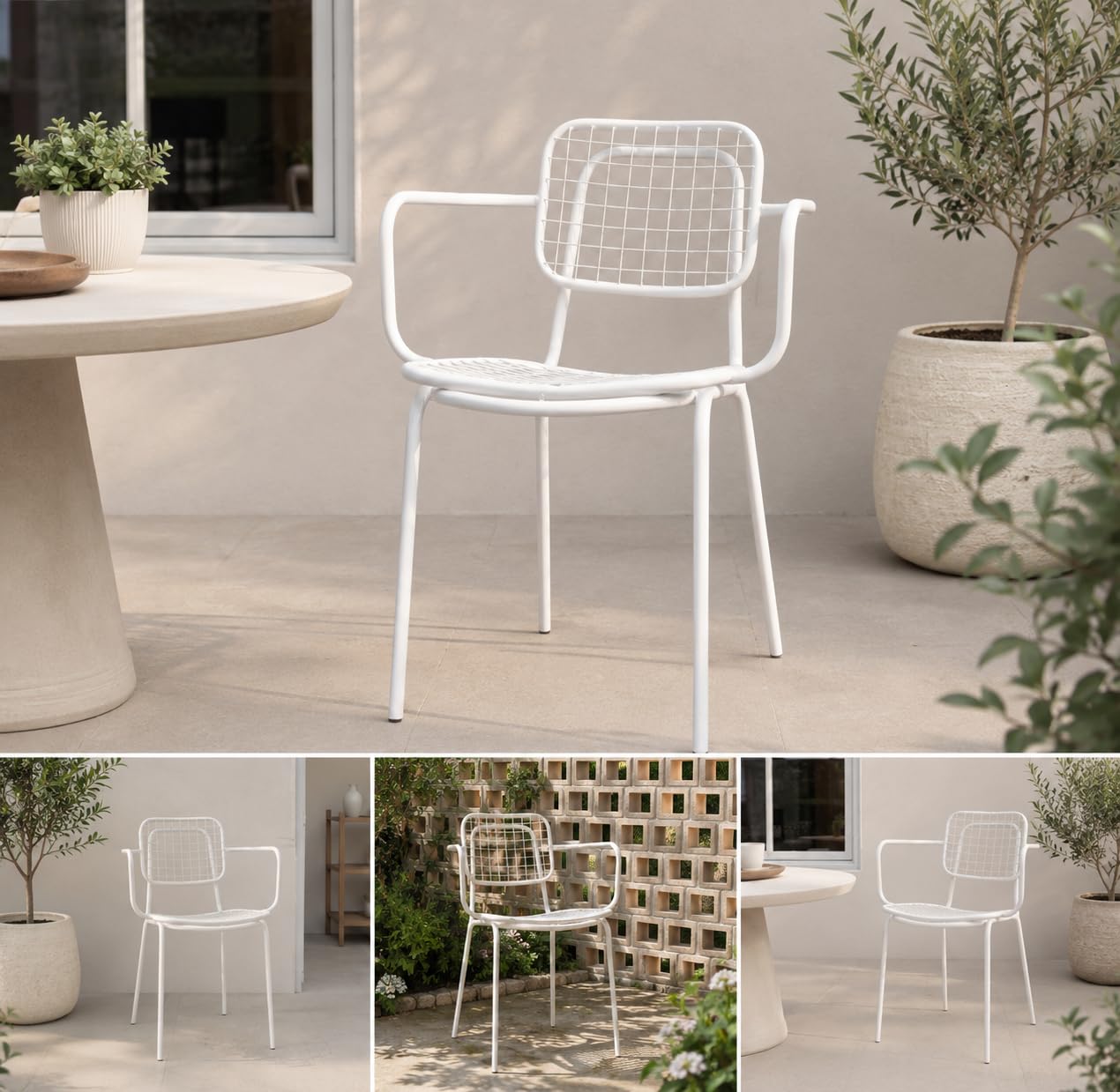 ND Art Export Iron Outdoor Dining Chair with Armrests, Wire Mesh Seat and Back, Optional Color Powder Coating Finish, for Garden, Home and Hotel Use-image-42