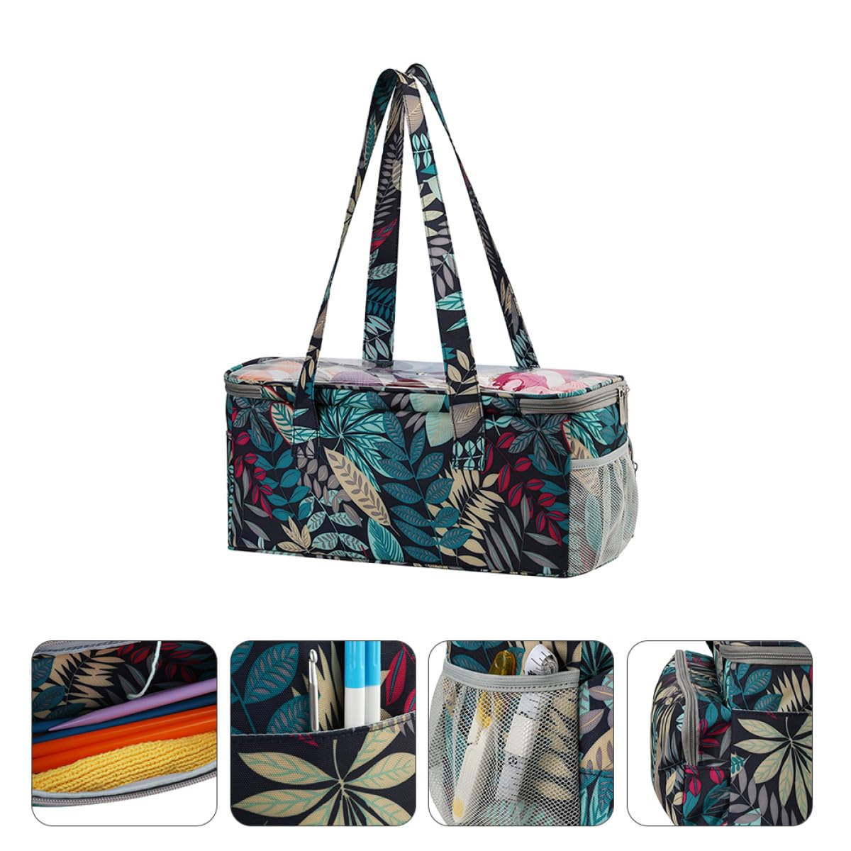 Angoily Borsa Portaoggetti per Filati e Lana Cinturino Rinforzato Organizer per Attrezzi da Lavoro a Maglia Resistente e Multitasche per Uncinetti e Ferri da Maglia Porta Filati da