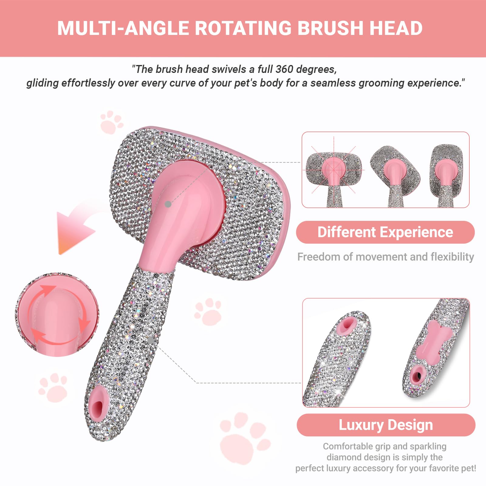 WOOFUU Pet Grooming Brush with Ceramic Clay Craft & Diamond Embedded Design, Washable - Image 3