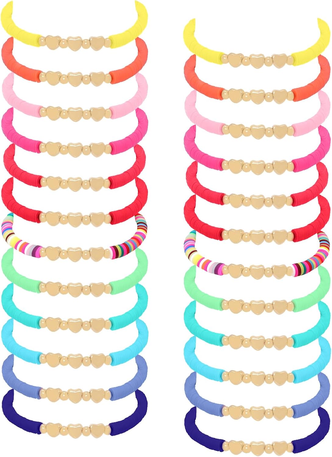 24 Pcs Colorful Friendship Bracelets Heart Beaded Bracelets for Women Stretch Surfer Beach Bracelet Cute Clay Beads Stack Party Favors Gifts