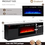 oneinmil Fireplace TV Stand with 36" Electric Fireplace, LED Light Entertainment Center, Modern Wood Texture Entertainment Stand with Highlight Storage Cabinet for TVs Up to 80", 70 inches, Black