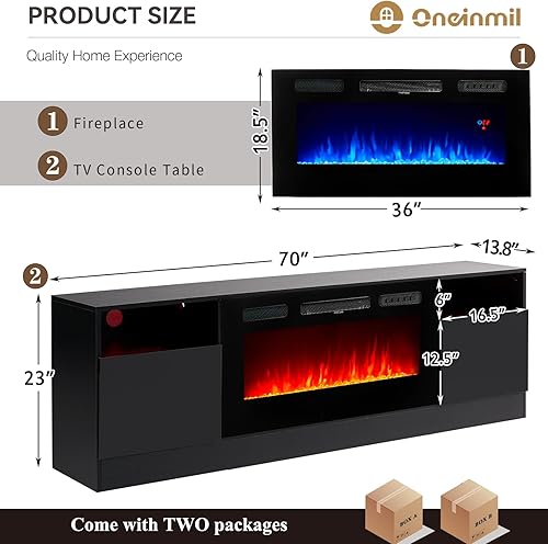 Miniatura 8 de oneinmil Soporte de TV con chimenea eléctrica de 36 pulgadas, centro de entretenimiento con luz LED, soporte de entretenimiento con textura de Negro