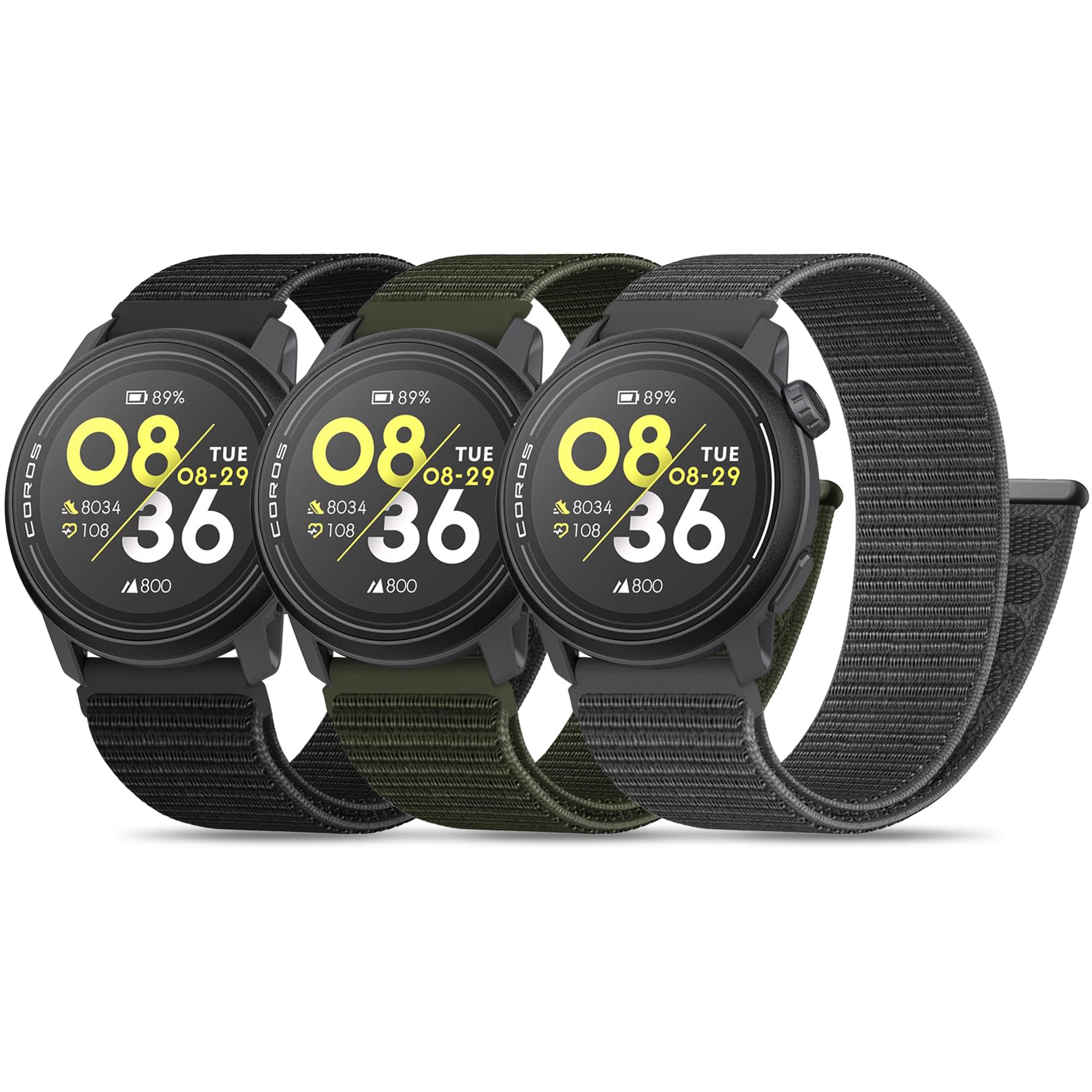 3 Pack Nylon Sport Watch Bands Compatible with Coros Pace 3/4/Pace Pro Smartwatch,22mm Soft Lightweight Hook and Loop Replacement Straps for Coros Apex 2 Pro/Pro/4 42mm/46mm Accessory