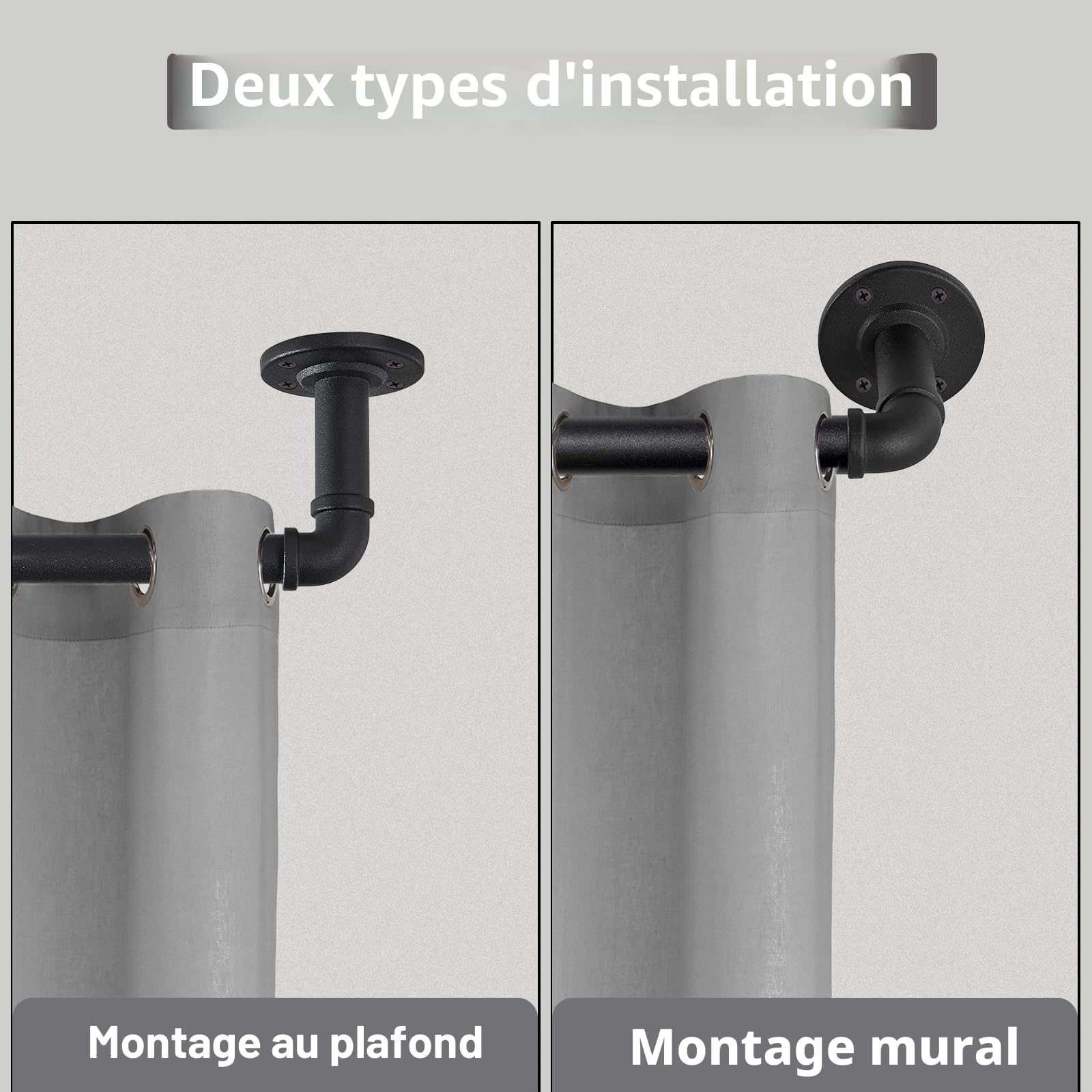 Tringle à Rideau Extensible Style Industriel, Tringles Rideaux pour Rideaux à œillets, Barre Rideau Extensible 67cm - 122cm. ((67cm - 122cm) X 2 PACK)