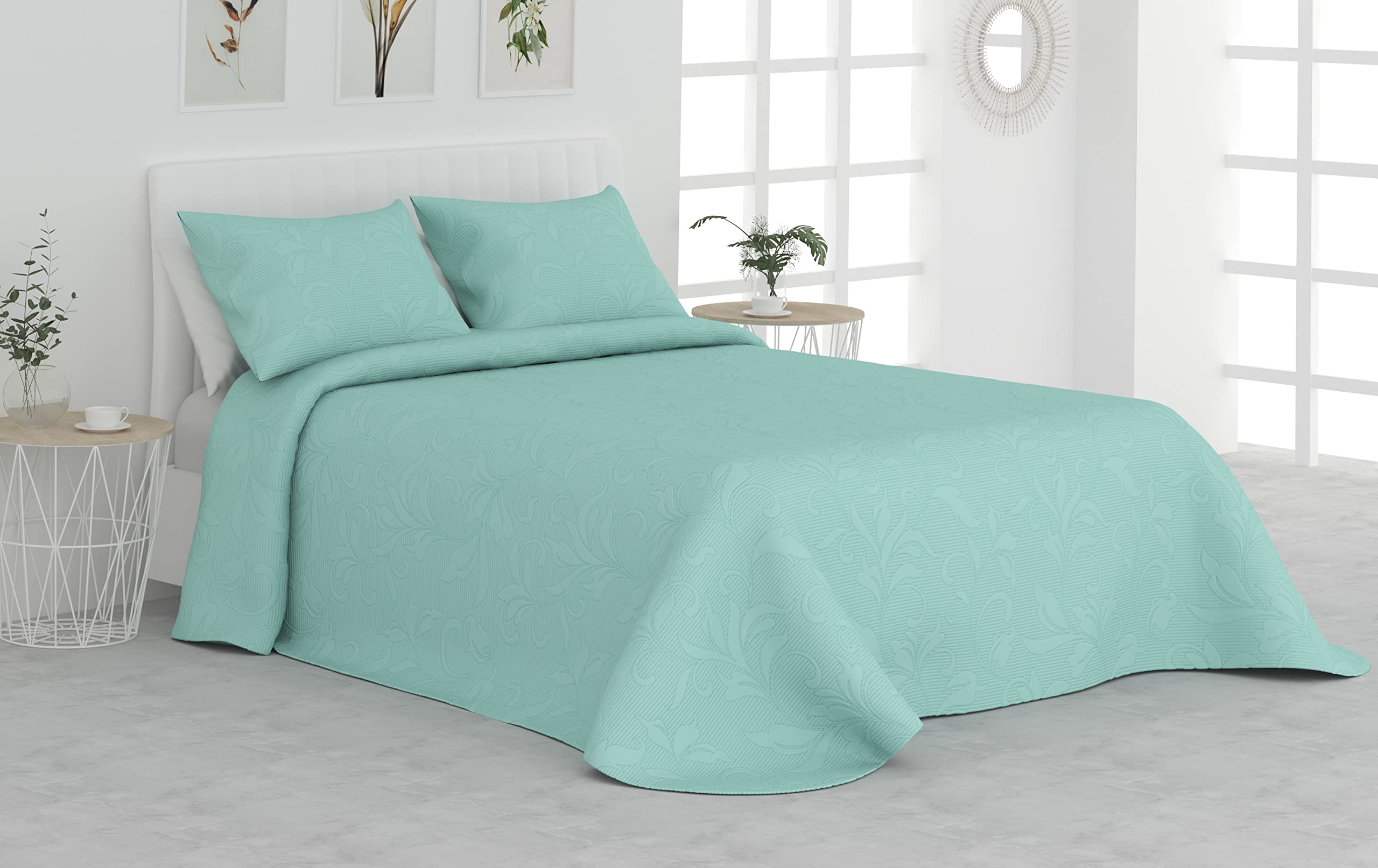 Victorio & Lucchino Colcha Bouti 3D Bordada - Modelo Natalia (Cama 150 cm, Aqua)