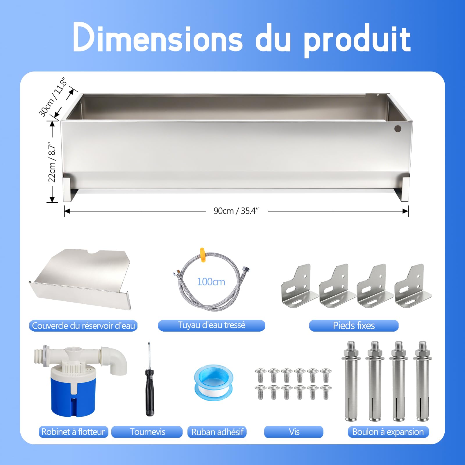 Abreuvoir Automatique 50L en Acier Inoxydable, Abreuvoir Extérieur Grande Capacité avec Vanne à Flotteur, Distributeur d'eau pour Chevaux, Vaches, Porcs, Chèvres et Grands Chiens Élevage