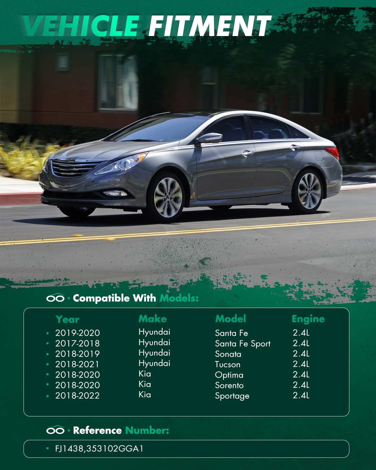 SCITOO 4PCS Fuel Injectors Replacement For 2019-2020 For Hyundai For Santa Fe, For 2017-2018 For Hyundai For Santa Fe Sport, For 2018-2019 For Hyundai For Sonata OEM FJ1438, 353102GGA1 6 Holes