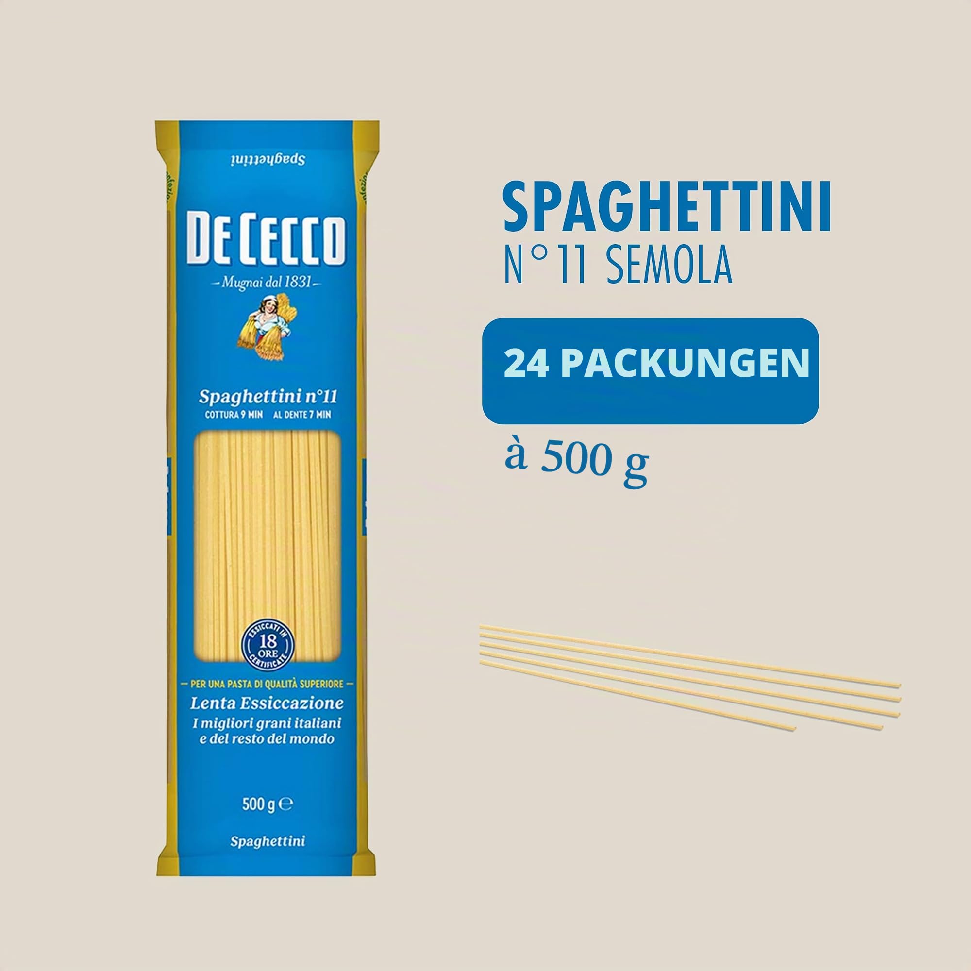 De Cecco Spaghettini, No.11, 12 kg, 24 x 500g