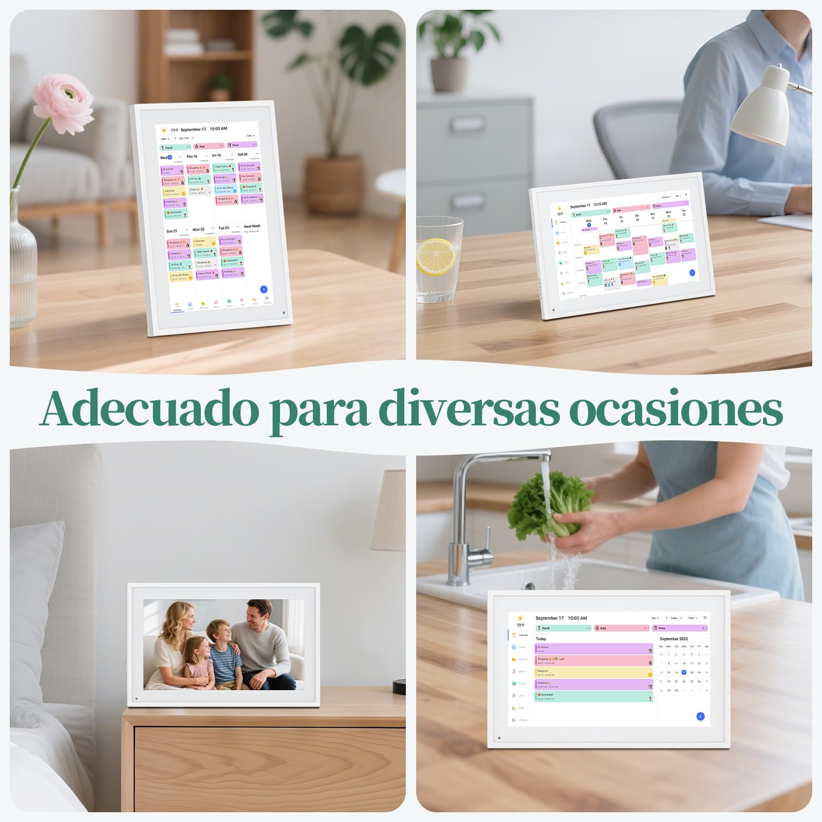 Calendario Digital de Pared 10,1 Pulgadas con Pantalla Táctil - Organizador Familiar, 32GB de Almacenamiento, Marco de Fotos Digital, Sincronización Inteligente con la Nube