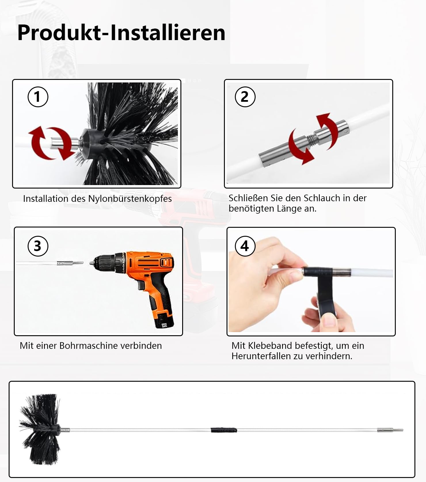 ZHEHNSA Set di 23 spazzole per camino, spazzola per canna fumaria, spazzola per canna fumaria, 150 mm, 40 mm, spazzola per la pulizia del tubo del camino in nylon con aste flessibili, 12 x 410 mm