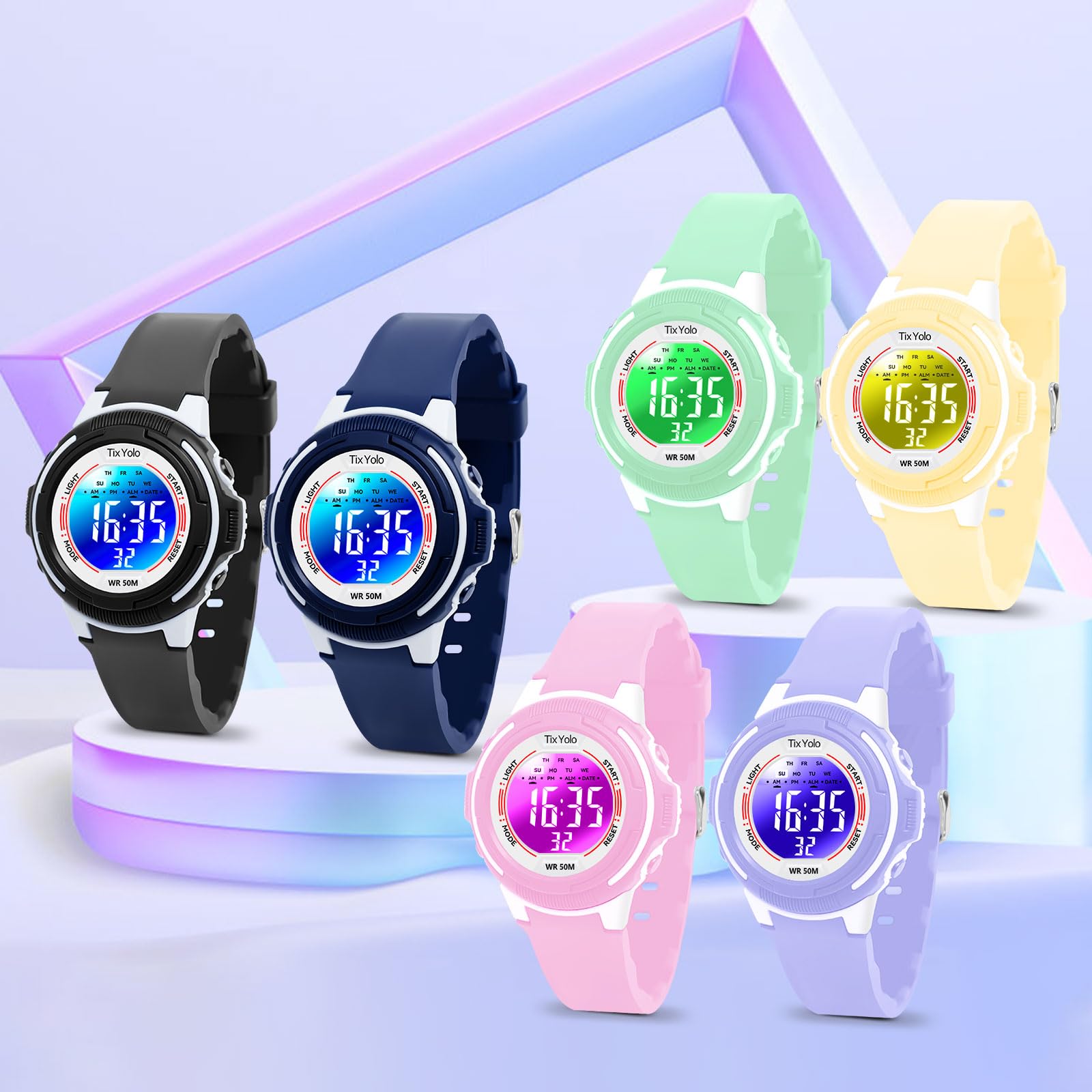 Montre numérique pour enfants avec 7 lumières de couleur étanche à 50 m, alarme, chronomètre, bracelet souple, cadeau pour enfants, montre de sport pour garçons et filles de 5 à 12 ans