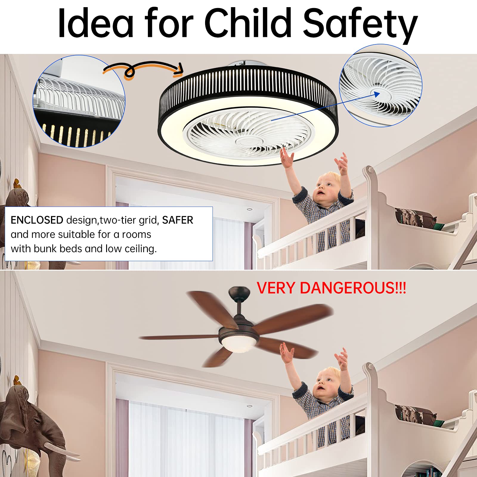 Buy IYUNXI Enclosed Ceiling Fan with Lights Iron 72W Low Profile