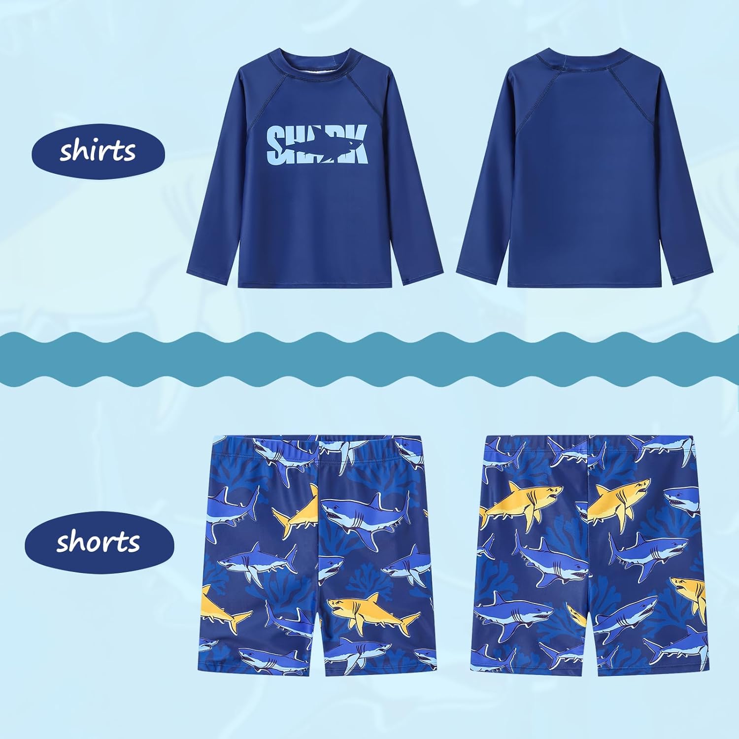 Boys 2 Pieces Rash Guard Sun Protection Long Sleeve Kid Swimsuits Quick Dry Swim Sh... - Image 2