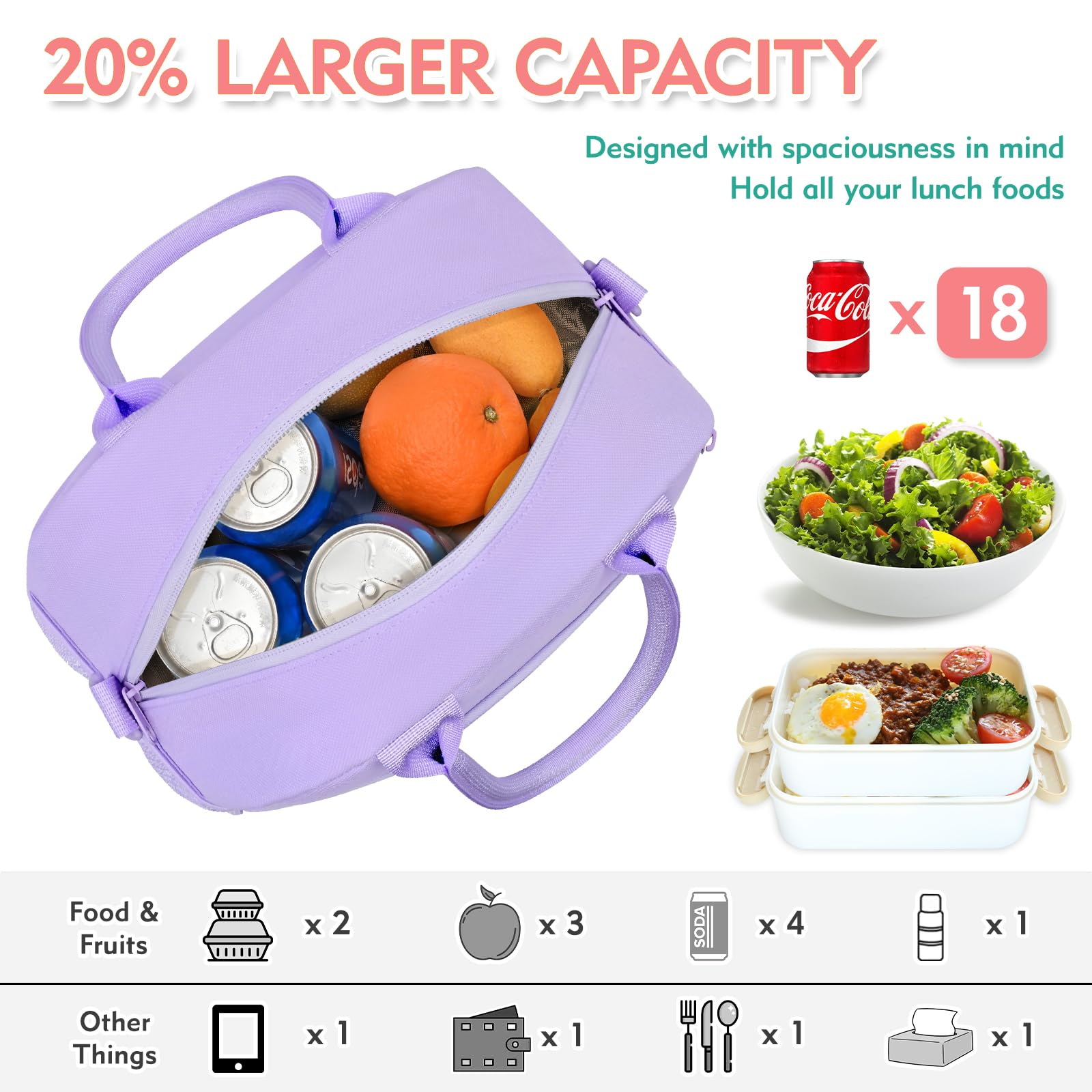 Beaulyn Lunch Bag for Women, Preppy Lunch Box for Girl, Large Insulated Lunch Bag with Adjustable Shoulder Strap, Reusable Lunch Tote Bag with Chenille Letter for Work School Picnic - Image 3