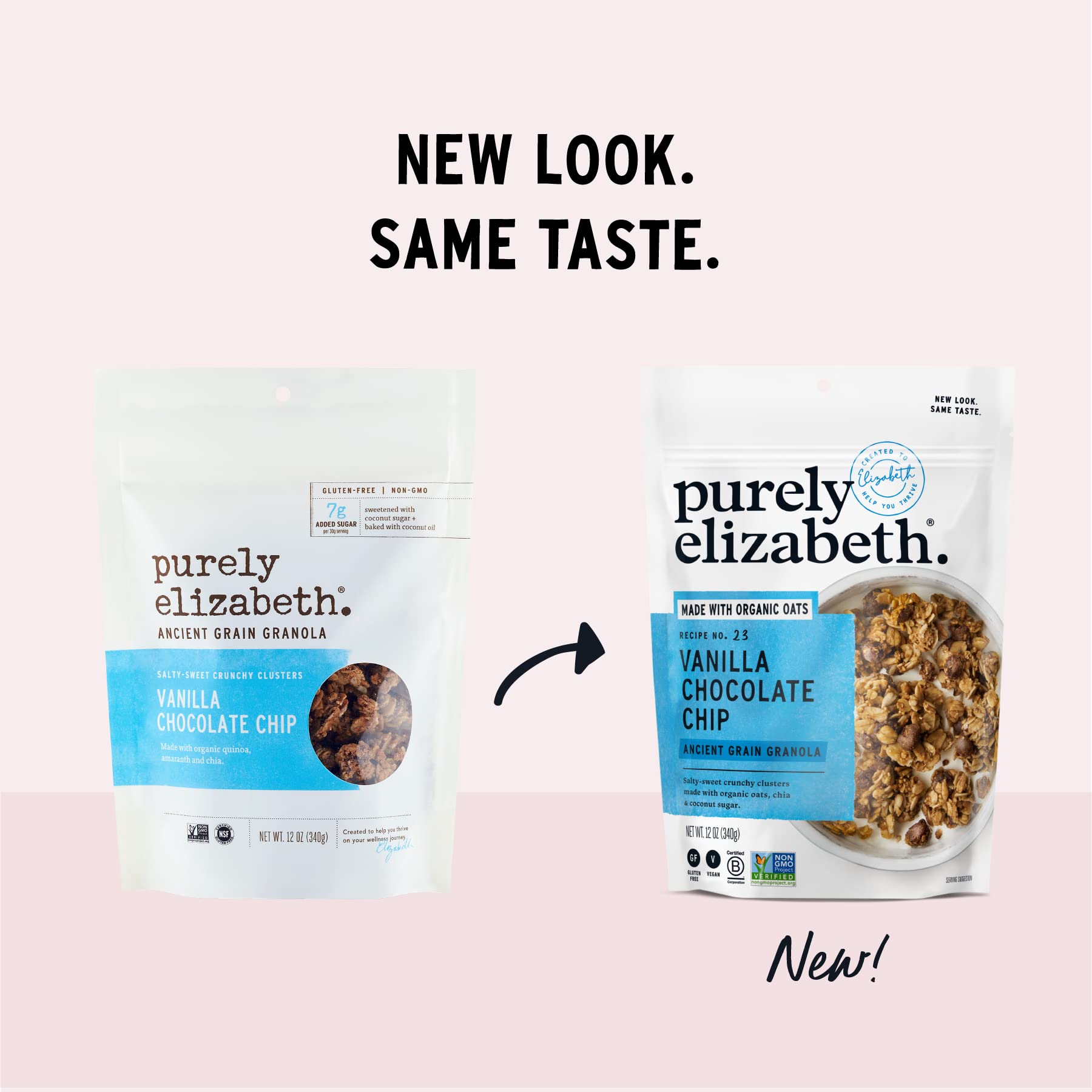 puramente elizabeth Vanilla Chocolate Chip, granola de grano antiguo, sin gluten, sin OMG (6 unidades, 72 onzas a granel)