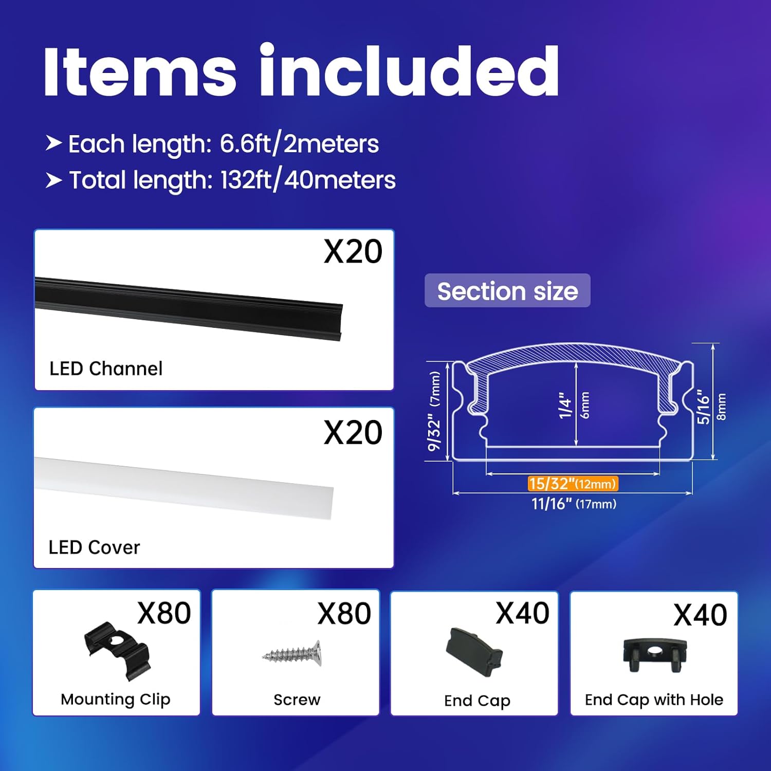 Muzata 20Pack 6.6FT/1M Channel Black Aluminum U Shape LED Diffuser Channel with 8Pack Black Corner Connector Kit for LED Channel L Shape 90 Degree Connectors