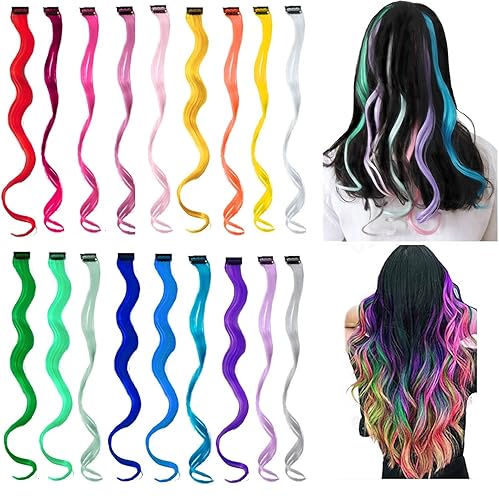 Miniatura 1 de 18 paquetes de extensiones de cabello rizado colorido con clip de 20 pulgadas, extensiones de cabello rizado con clip para mujeres y niños,